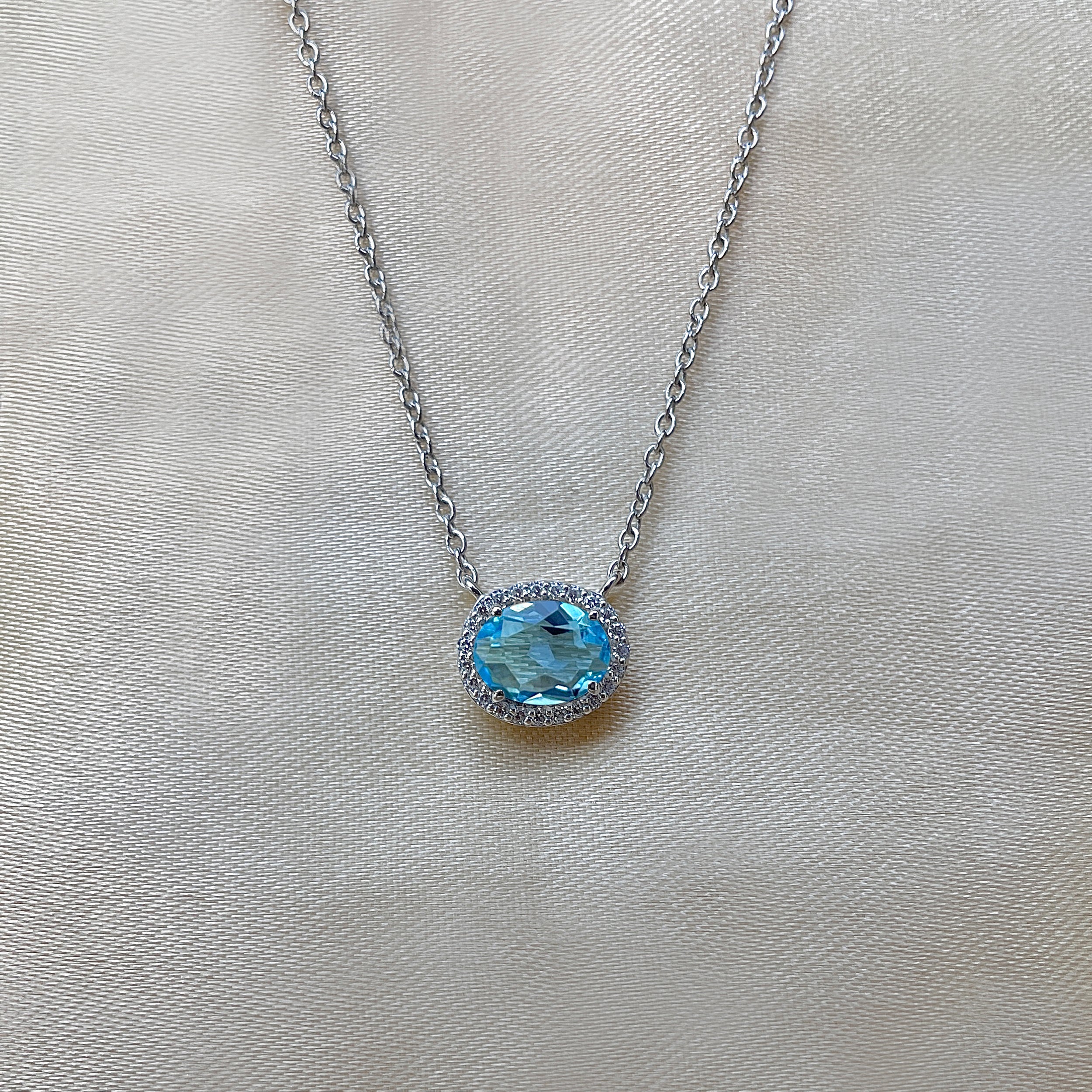 Swiss Blue Topaz & White Topaz Necklace-(SBTZ-SN-85.)