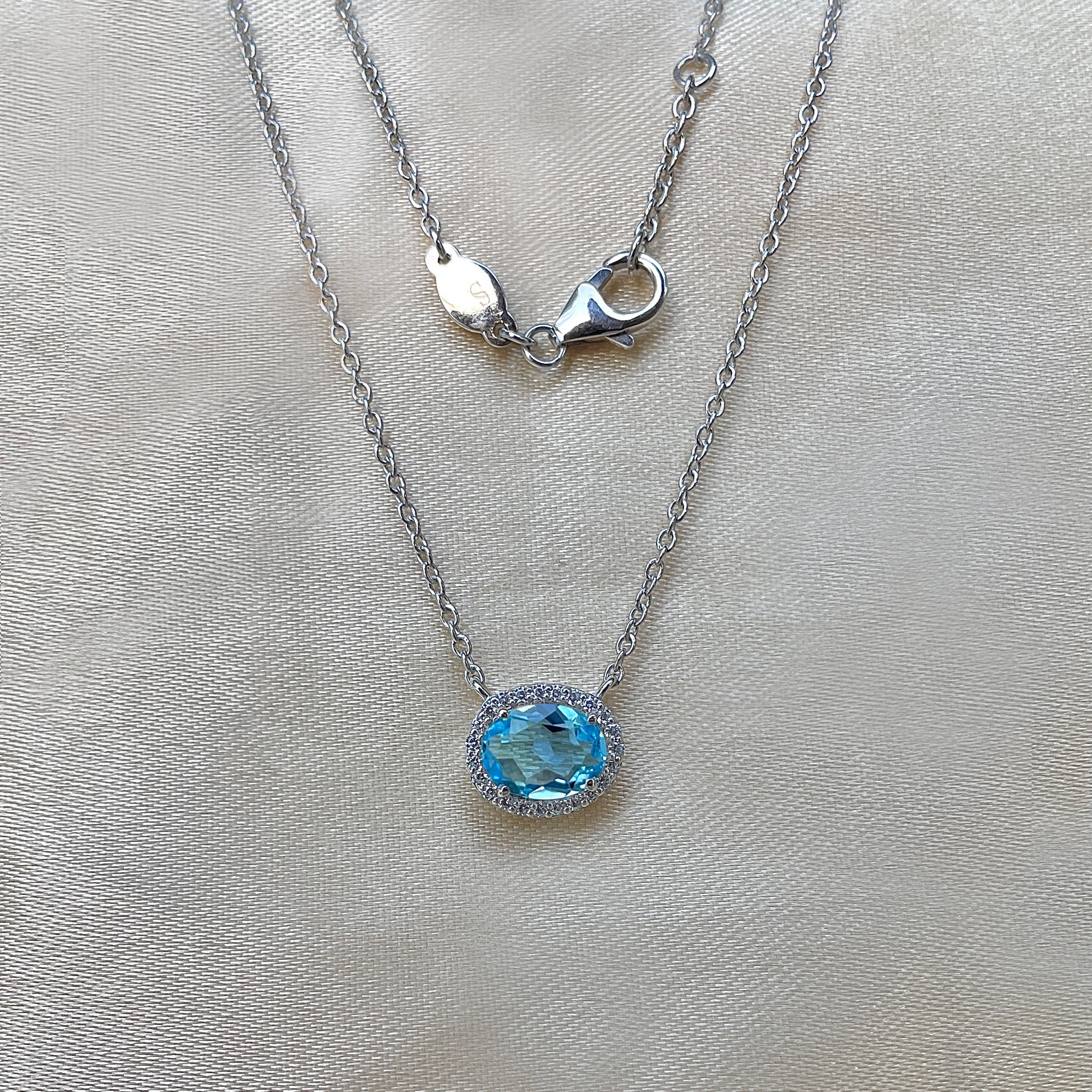 Swiss Blue Topaz & White Topaz Necklace-(SBTZ-SN-85.)