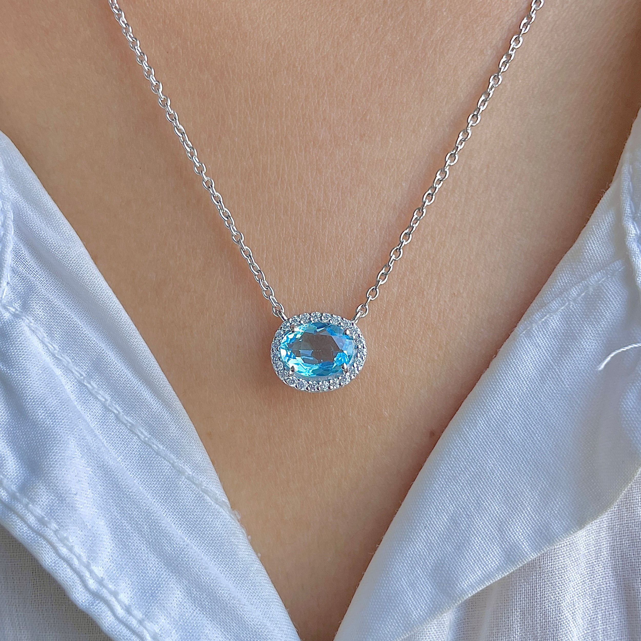 Swiss Blue Topaz & White Topaz Necklace-(SBTZ-RN-85.)