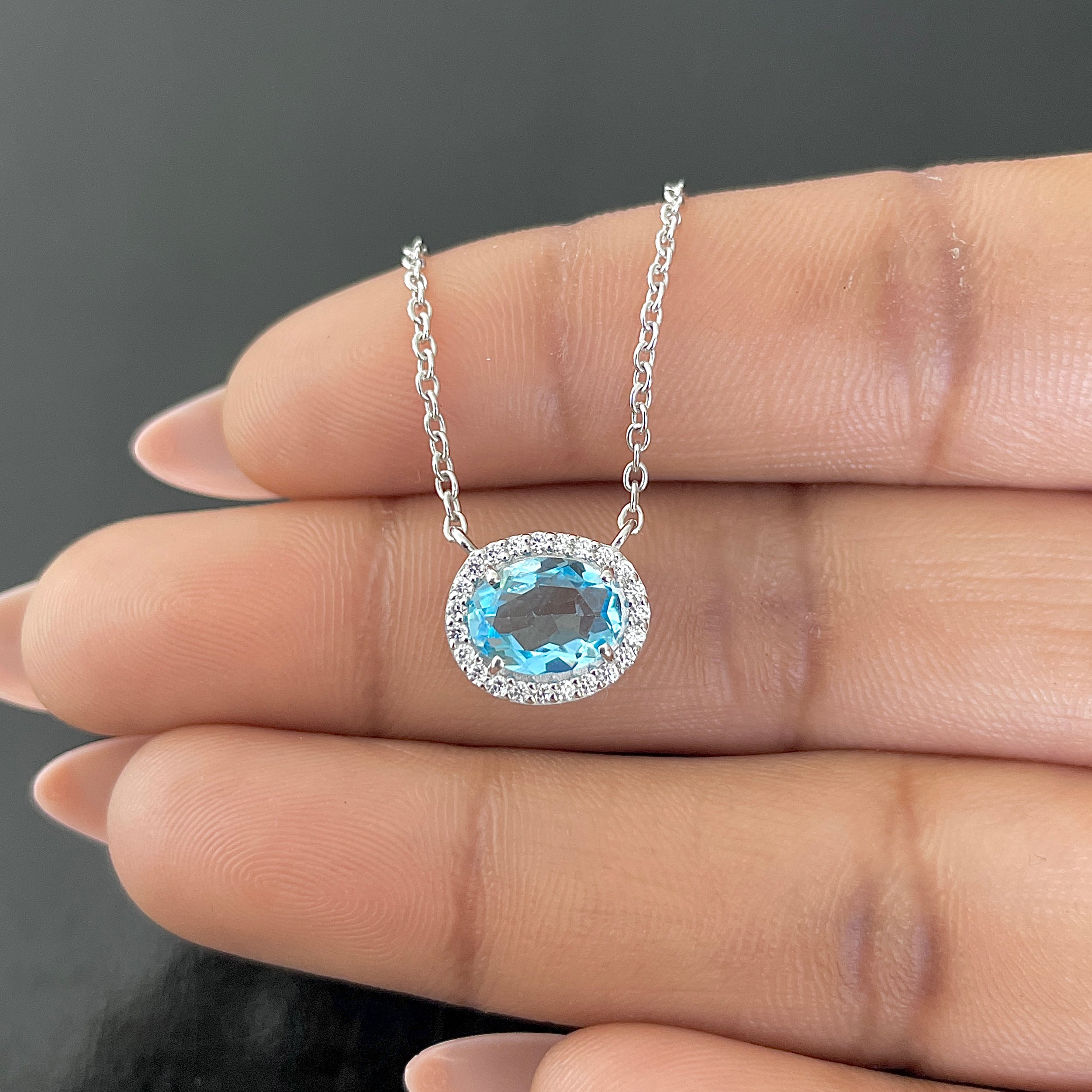 Swiss Blue Topaz & White Topaz Necklace-(SBTZ-RN-85.)