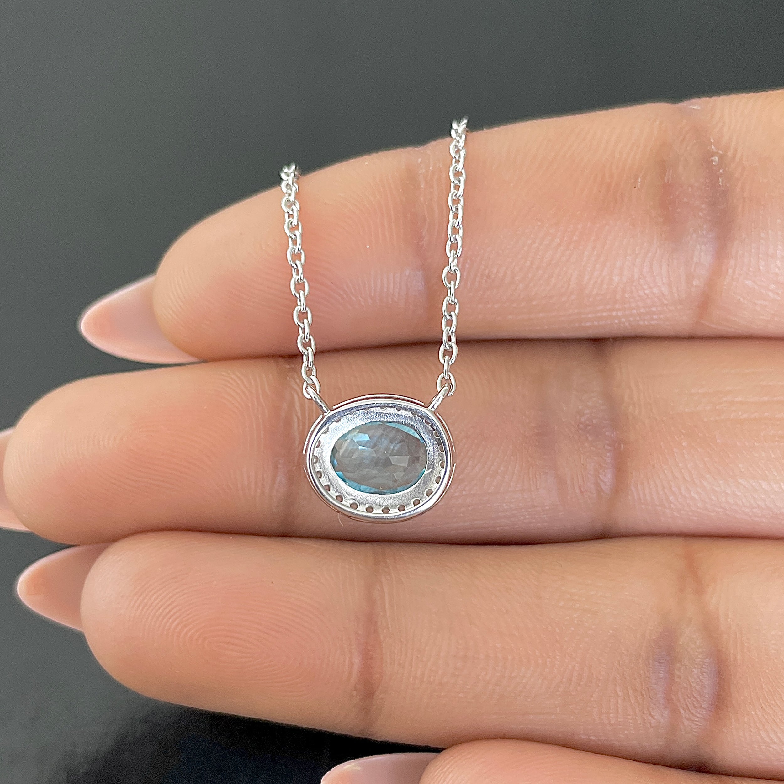 Swiss Blue Topaz & White Topaz Necklace-(SBTZ-SN-85.)