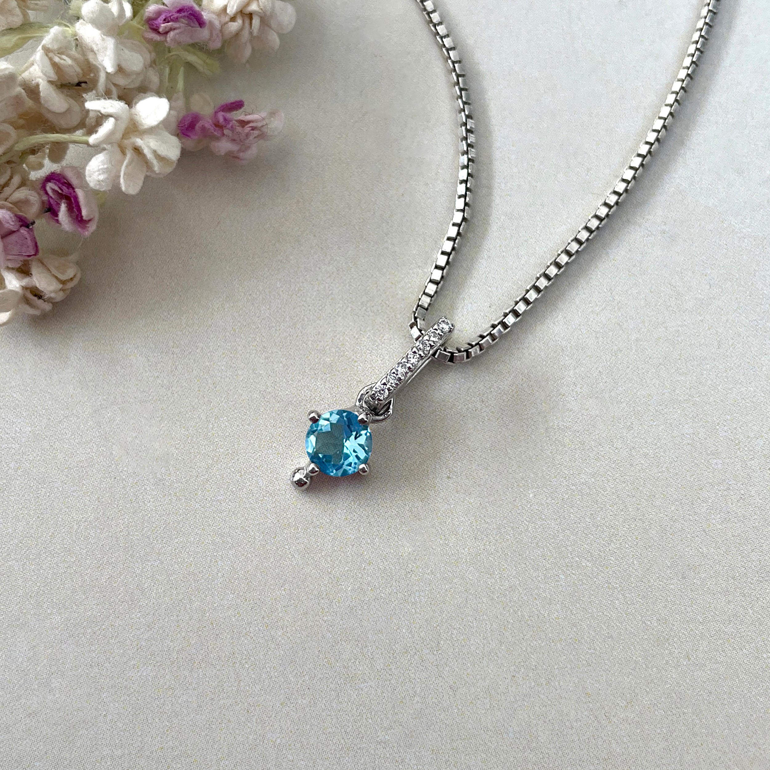 Swiss Blue Topaz & White Topaz Pendant-(SBTZ-SP-399.)