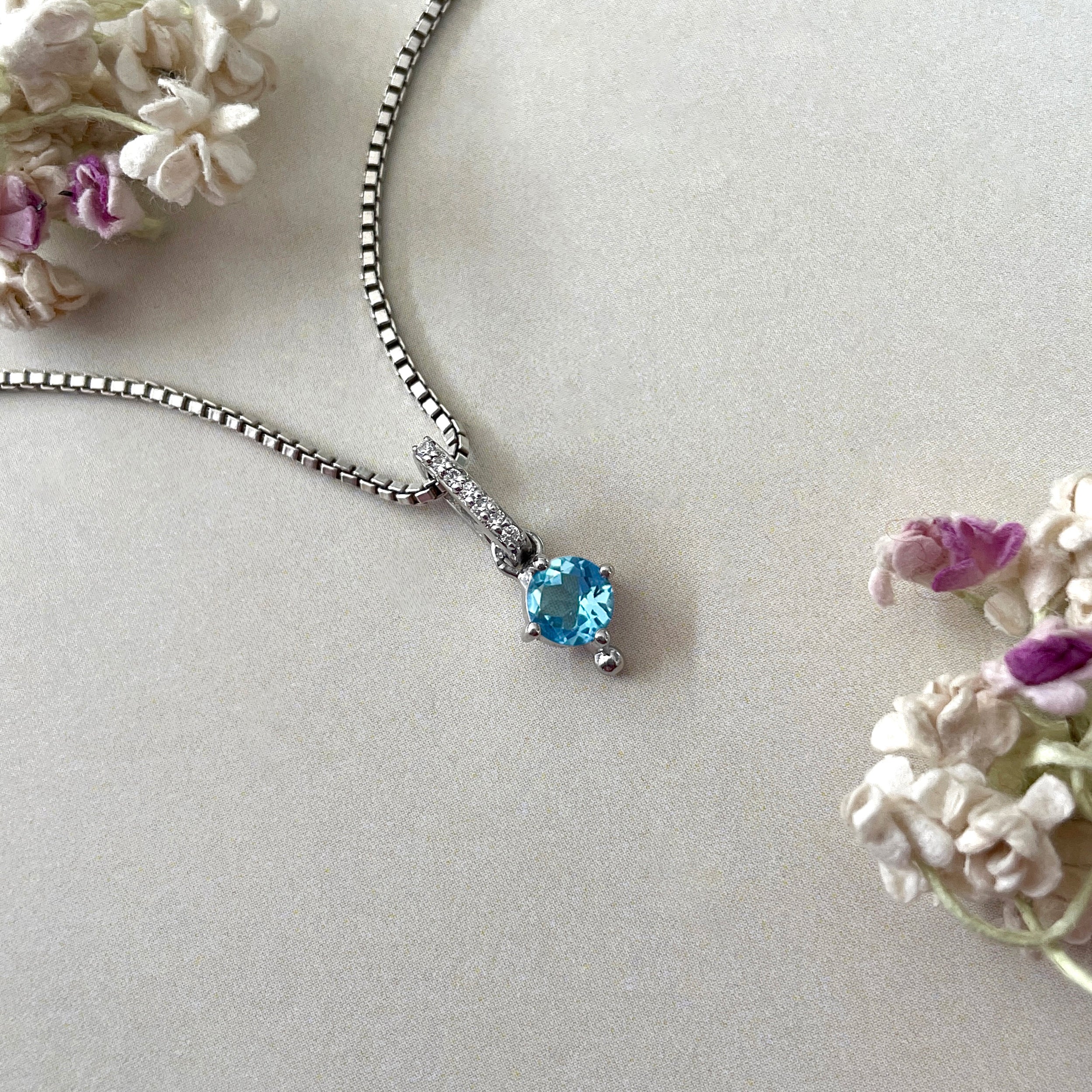 Swiss Blue Topaz & White Topaz Pendant-(SBTZ-SP-399.)