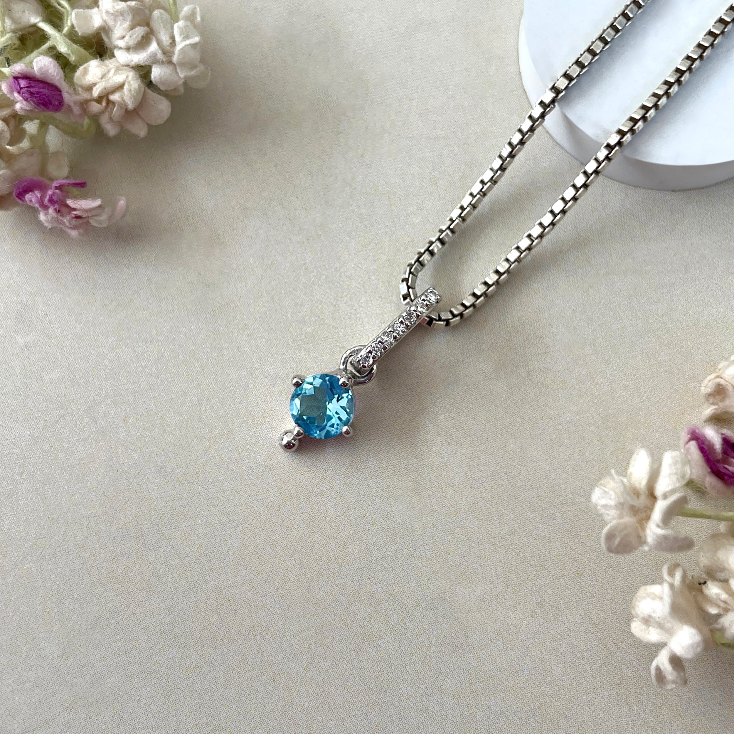 Swiss Blue Topaz & White Topaz Pendant-(SBTZ-SP-399.)