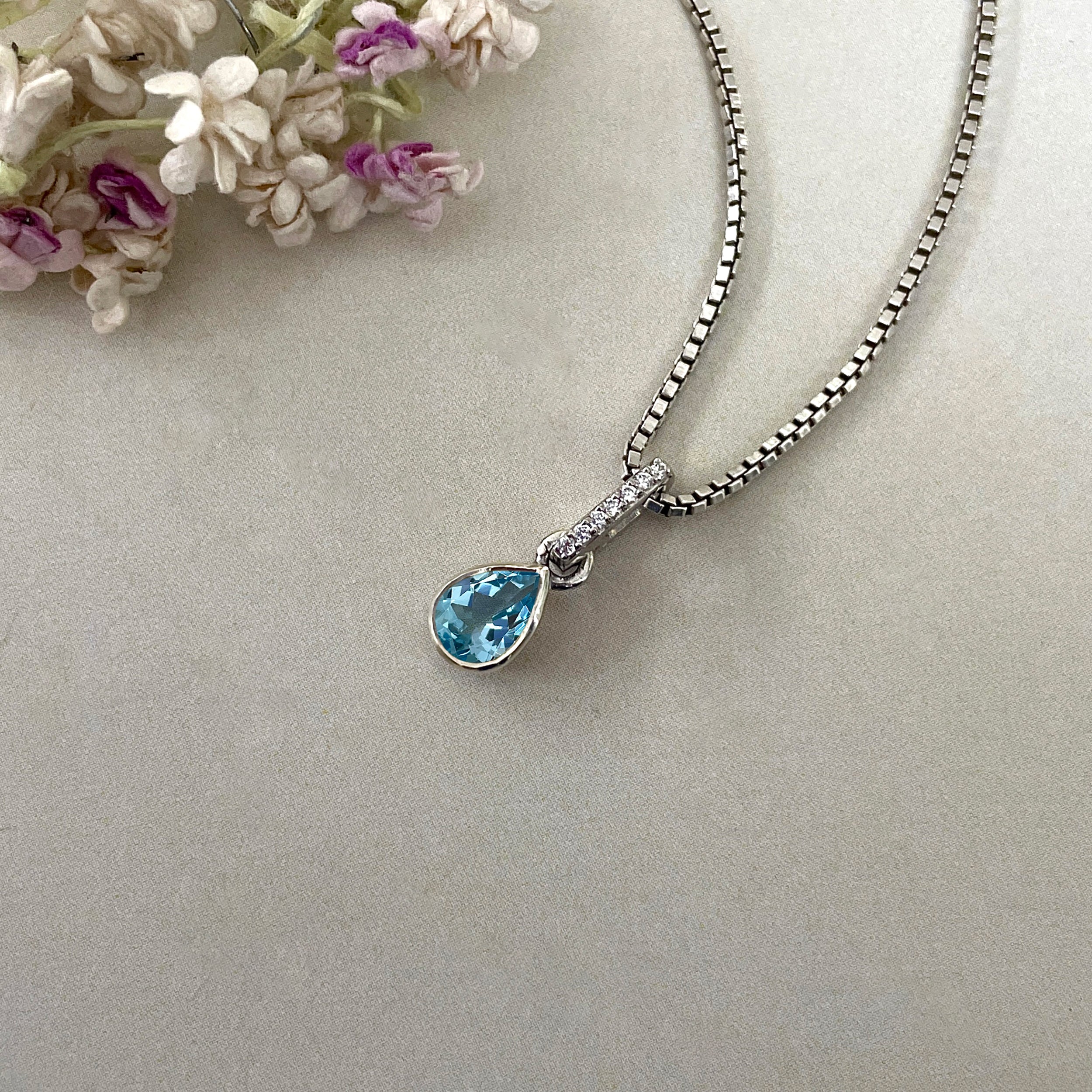 Swiss Blue Topaz & White Topaz Pendant-(SBTZ-SP-779.)