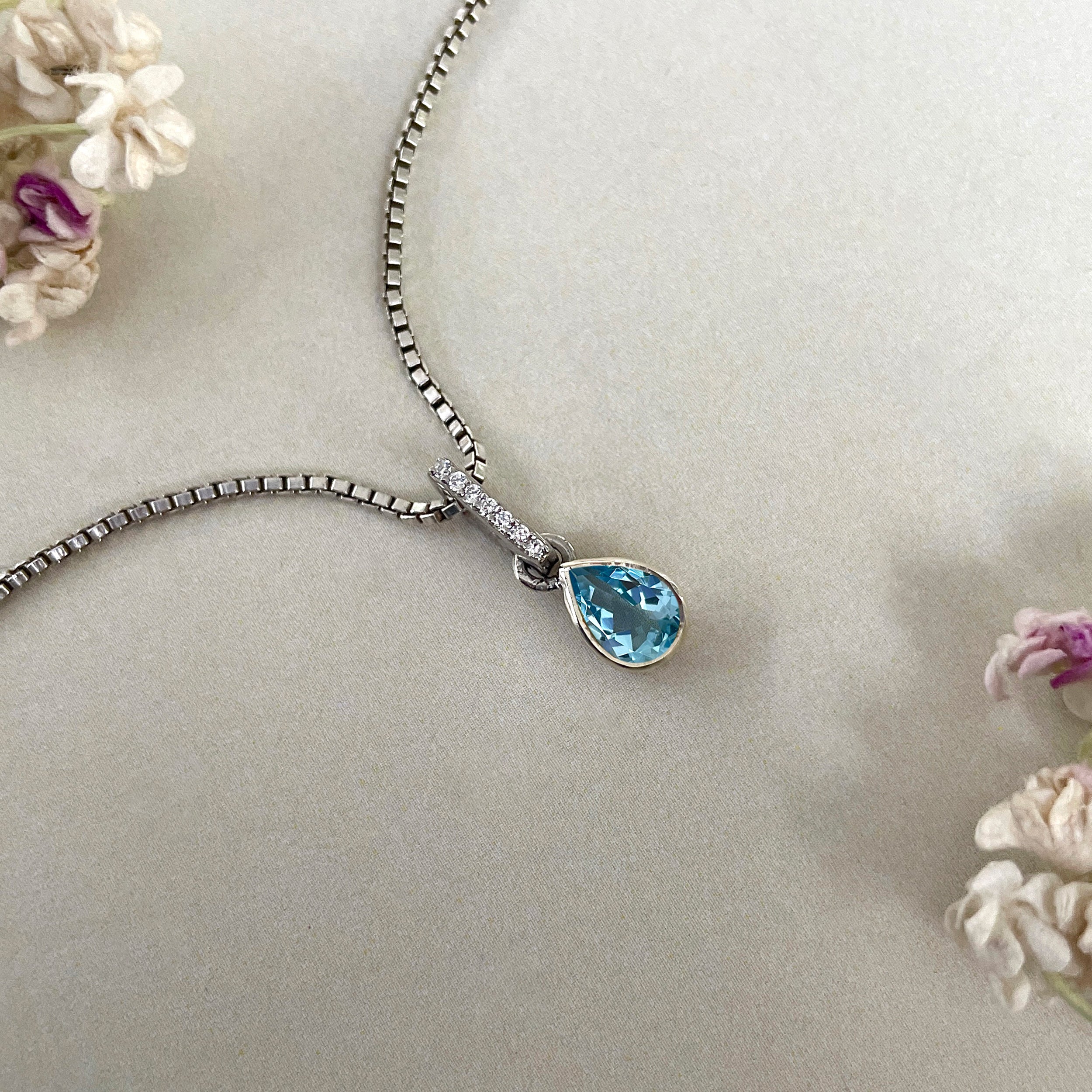 Swiss Blue Topaz & White Topaz Pendant-(SBTZ-SP-779.)