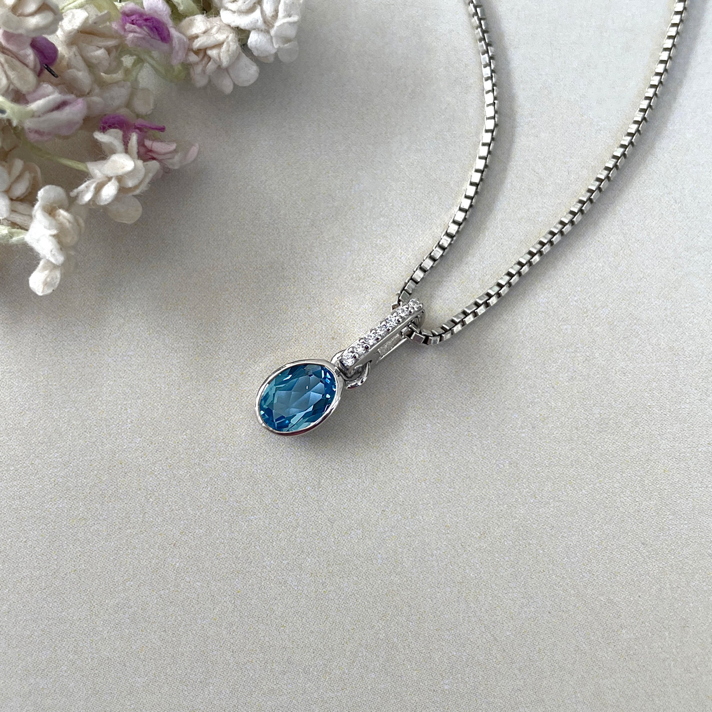 Swiss Blue Topaz & White Topaz Pendant-(SBTZ-SP-780.)