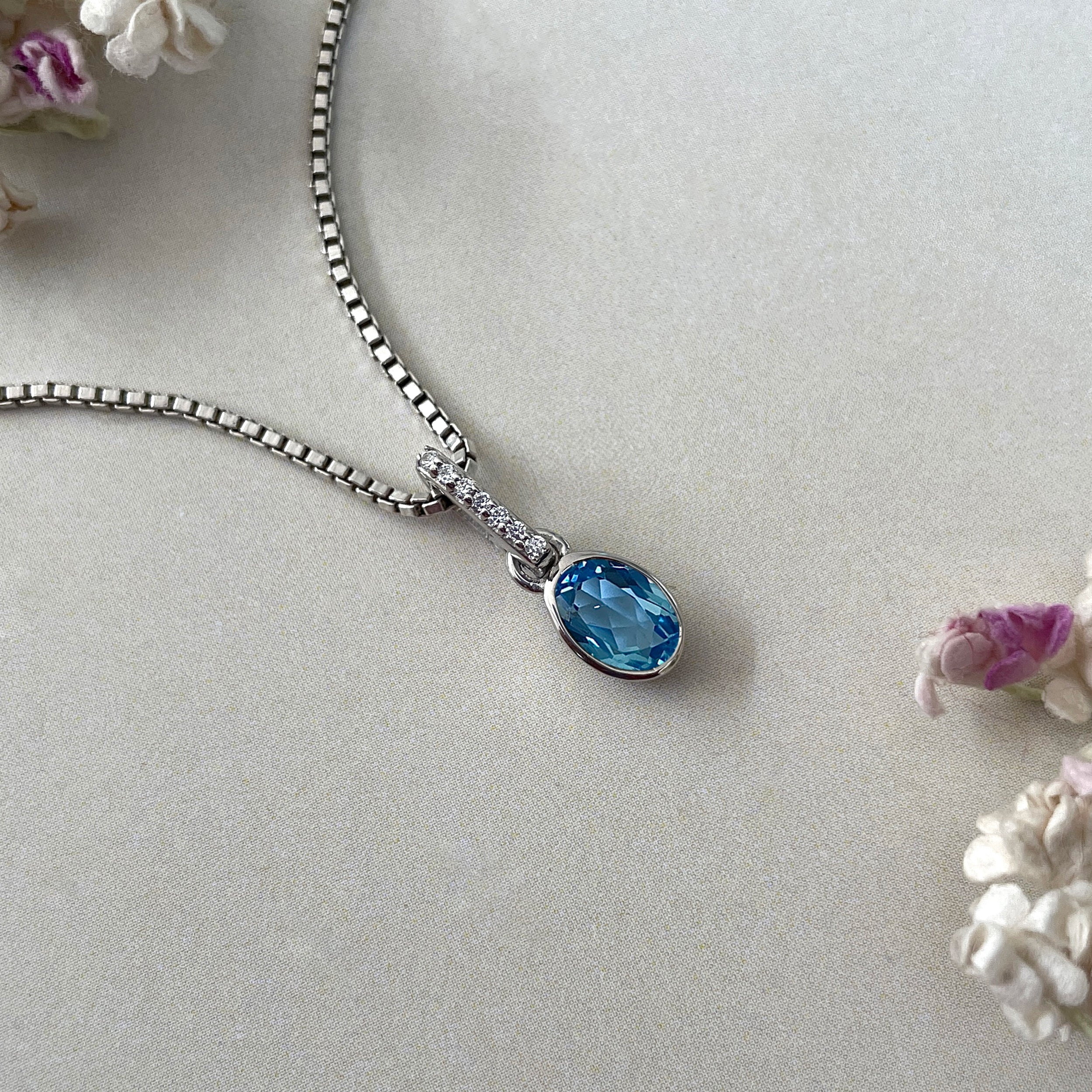 Swiss Blue Topaz & White Topaz Pendant-(SBTZ-SP-780.)