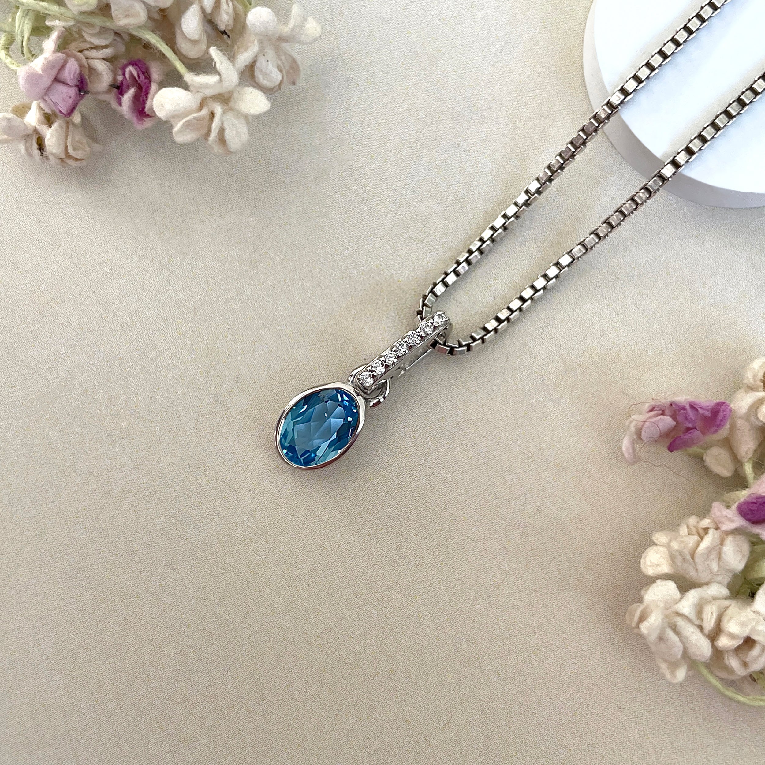 Swiss Blue Topaz & White Topaz Pendant-(SBTZ-SP-780.)