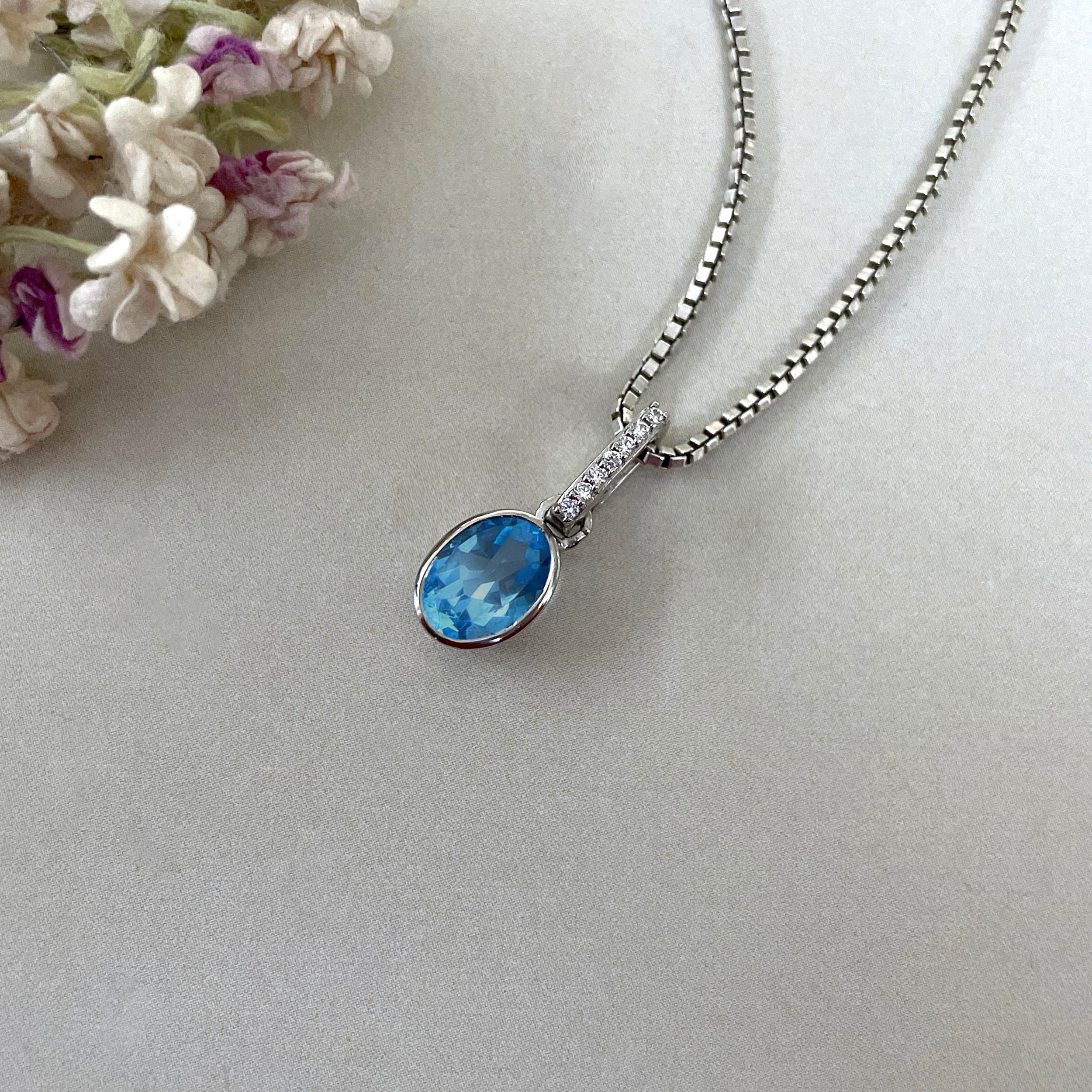 Swiss Blue Topaz & White Topaz Pendant-(SBTZ-SP-792.)