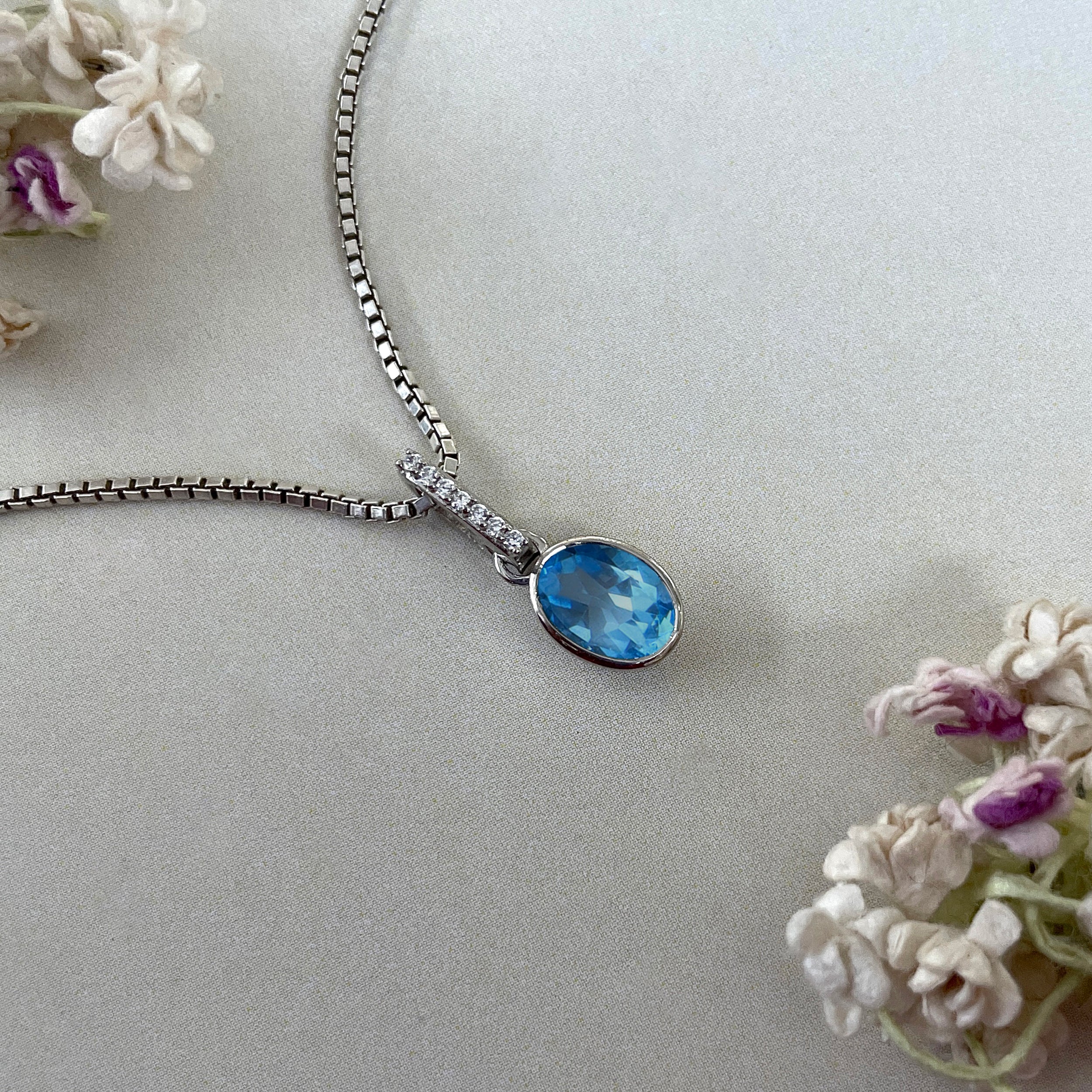 Swiss Blue Topaz & White Topaz Pendant-(SBTZ-SP-792.)