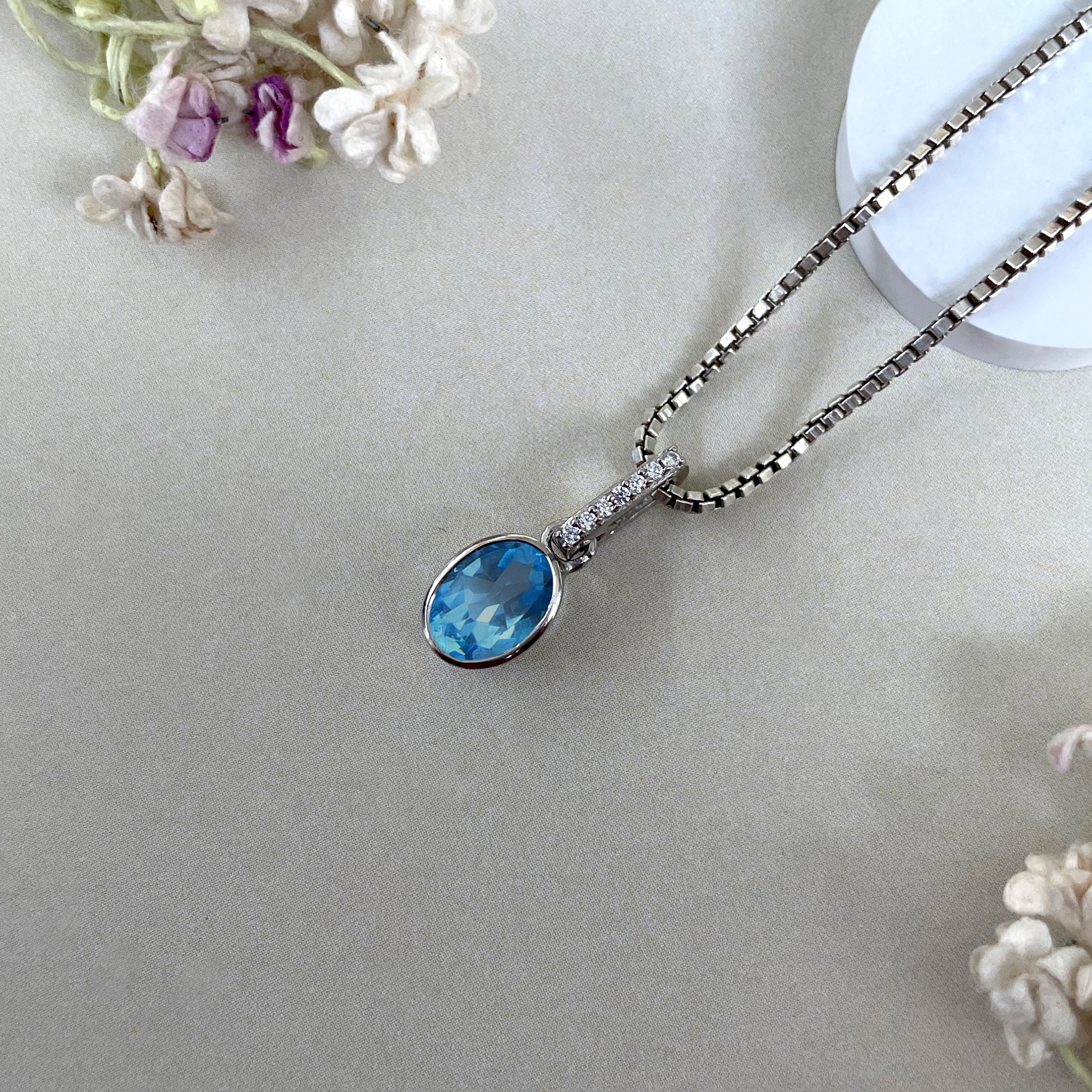 Swiss Blue Topaz & White Topaz Pendant-(SBTZ-SP-792.)