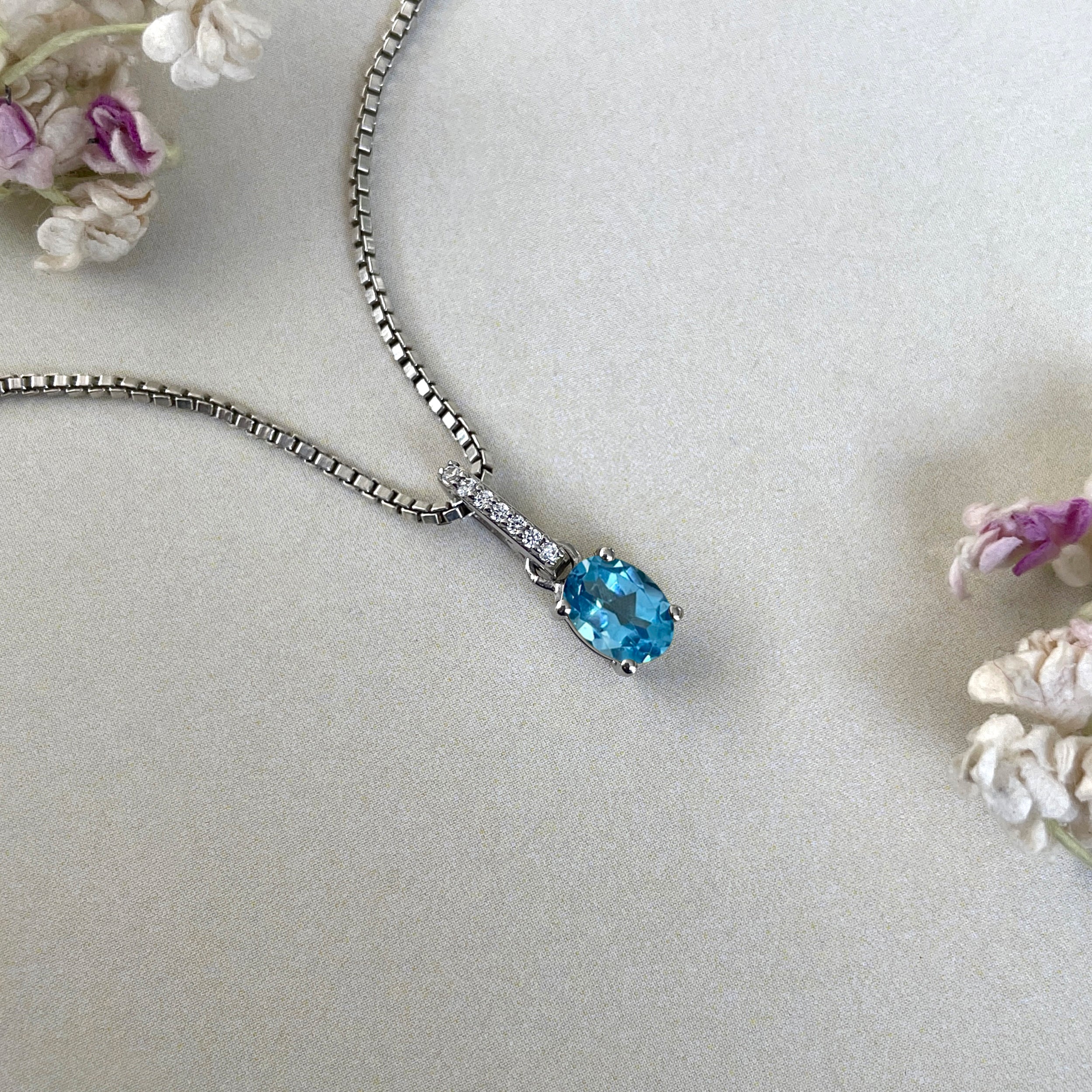 Swiss Blue Topaz & White Topaz Pendant-(SBTZ-SP-915.)