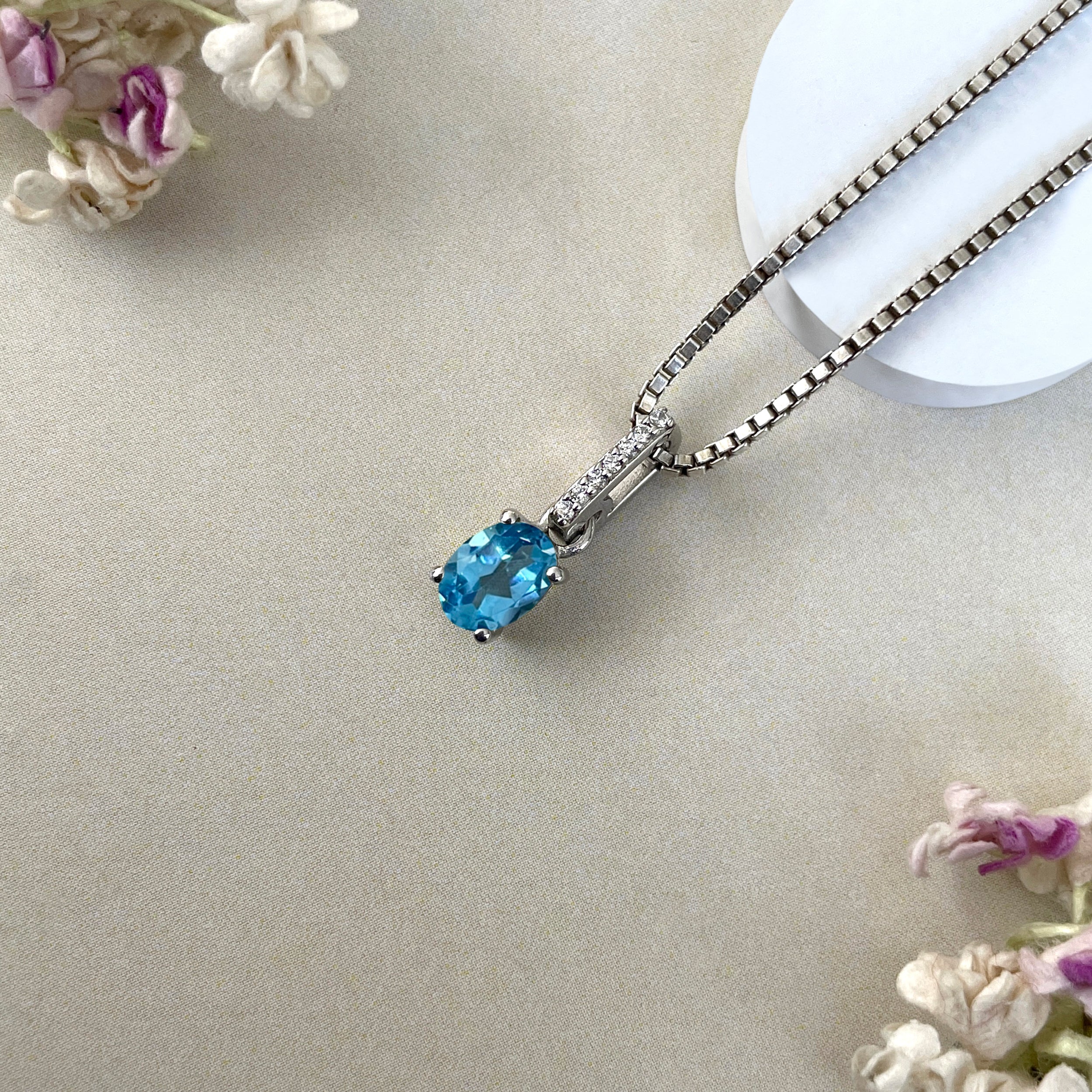 Swiss Blue Topaz & White Topaz Pendant-(SBTZ-SP-915.)