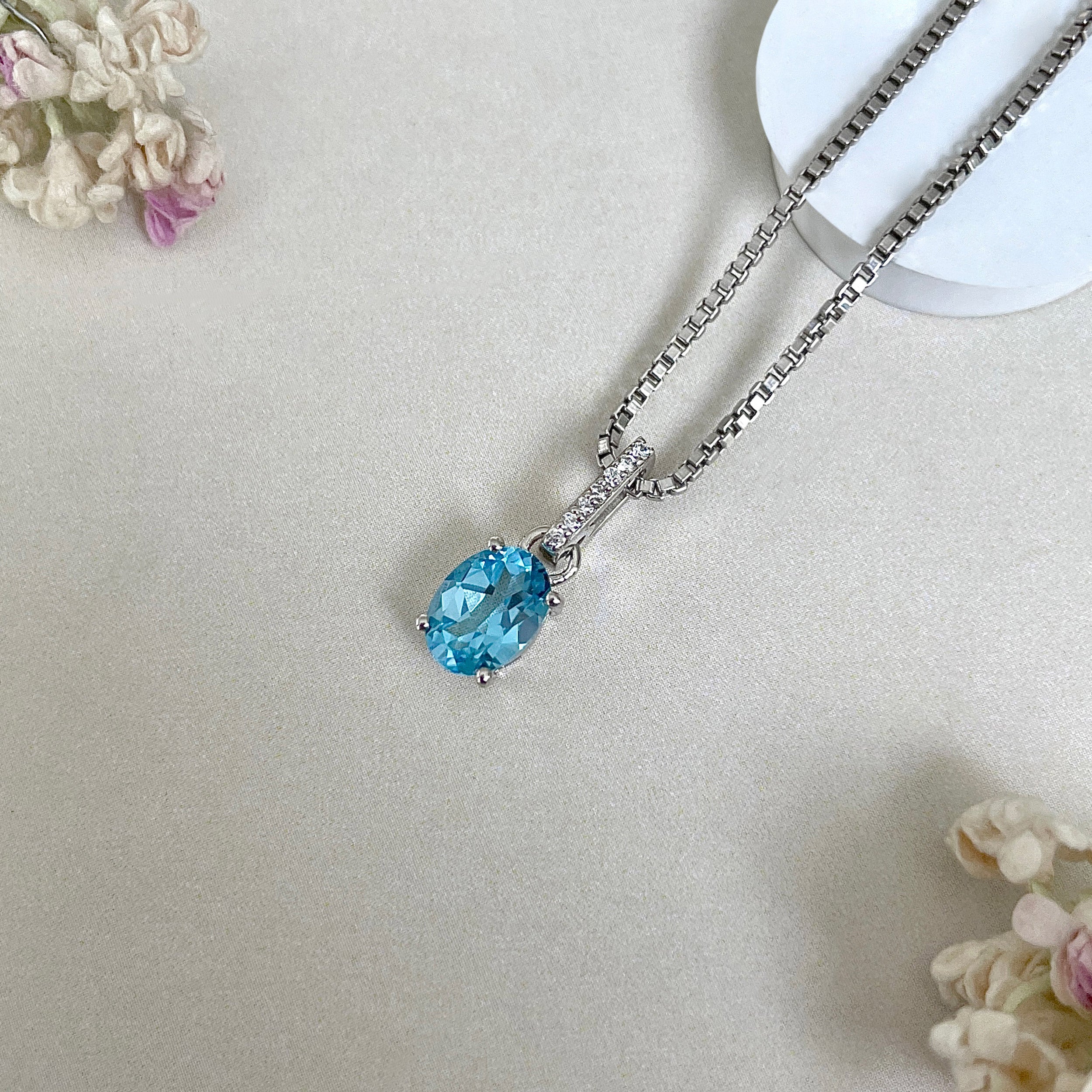 Swiss Blue Topaz & White Topaz Pendant-(SBTZ-SP-920.)