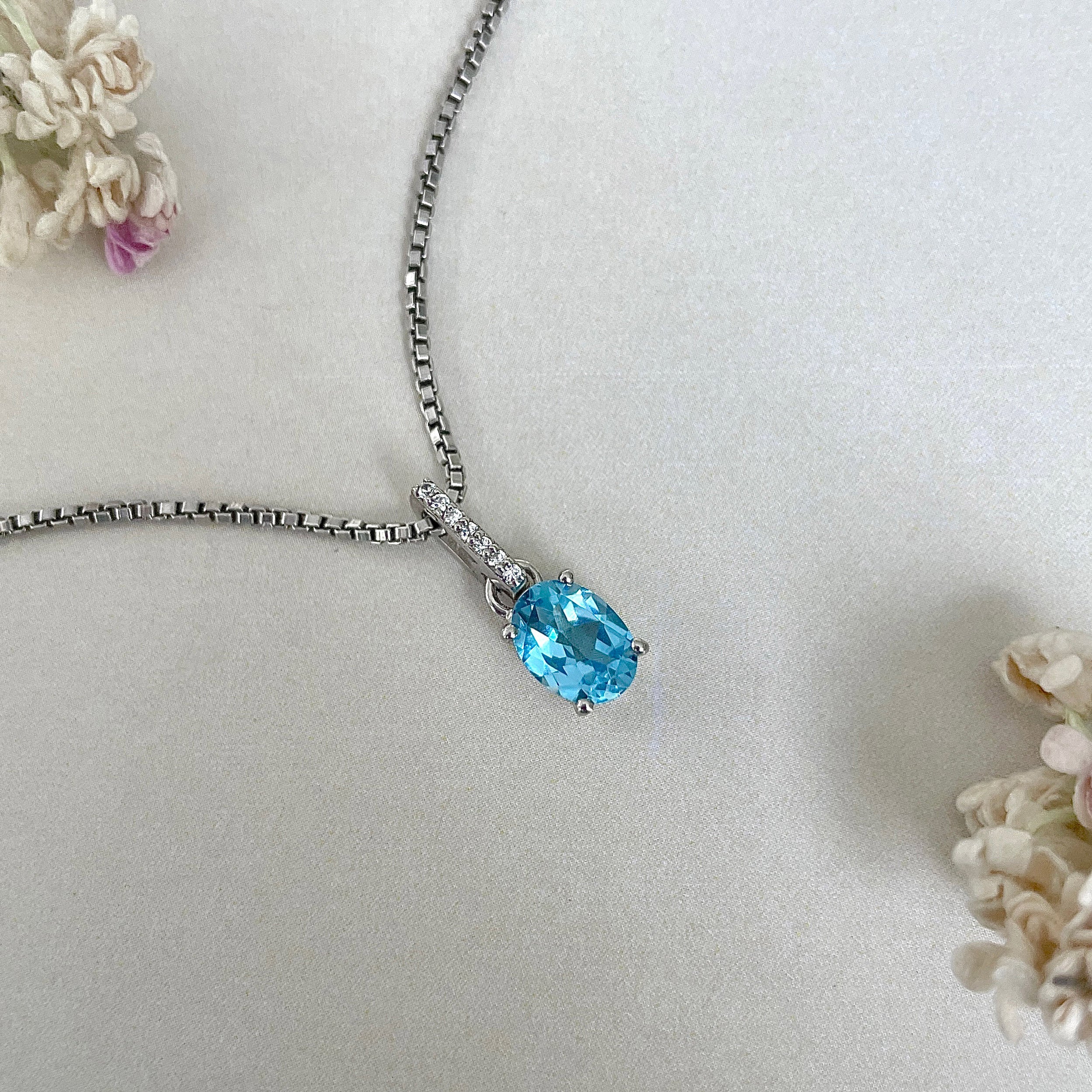 Swiss Blue Topaz & White Topaz Pendant-(SBTZ-SP-920.)