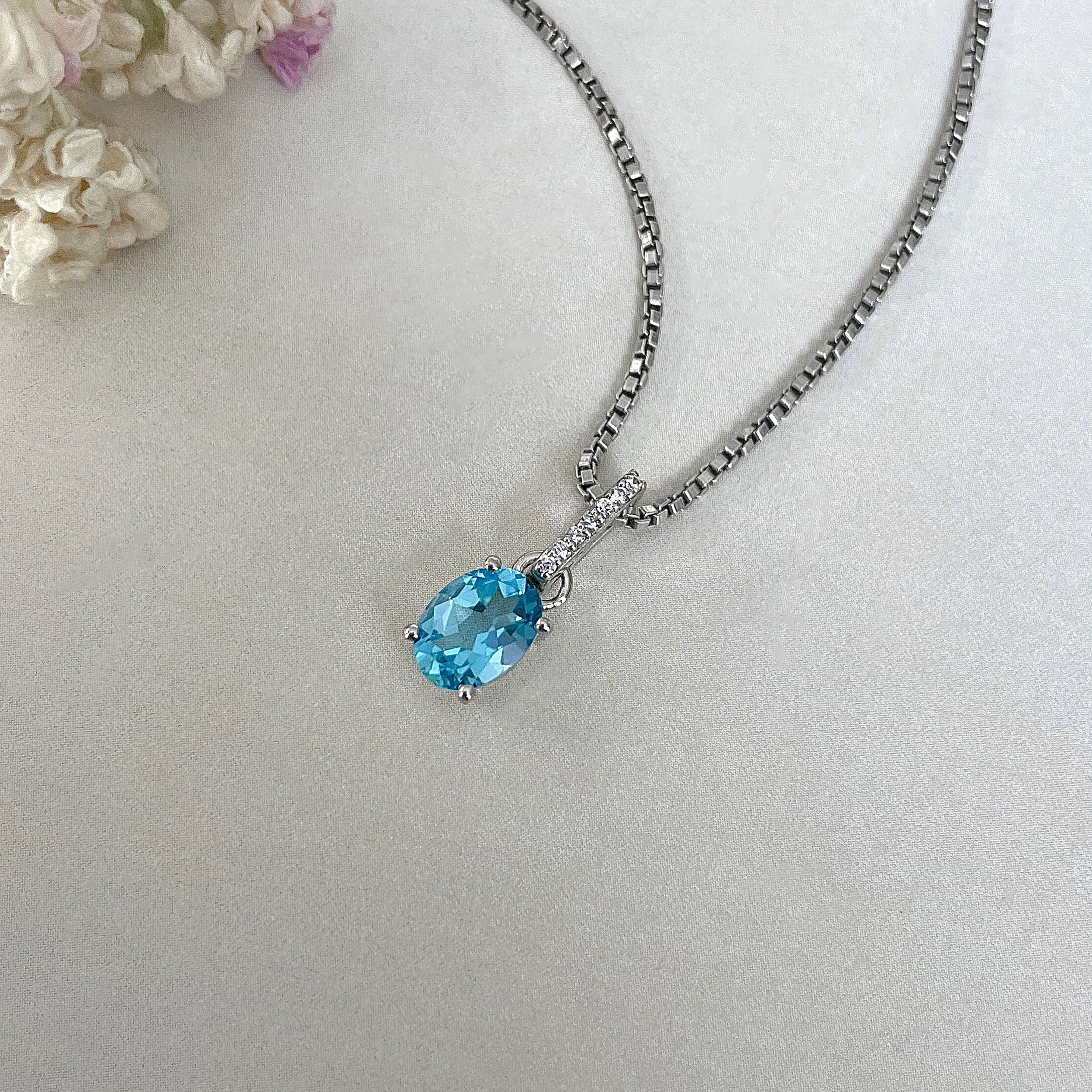 Swiss Blue Topaz & White Topaz Pendant-(SBTZ-SP-920.)