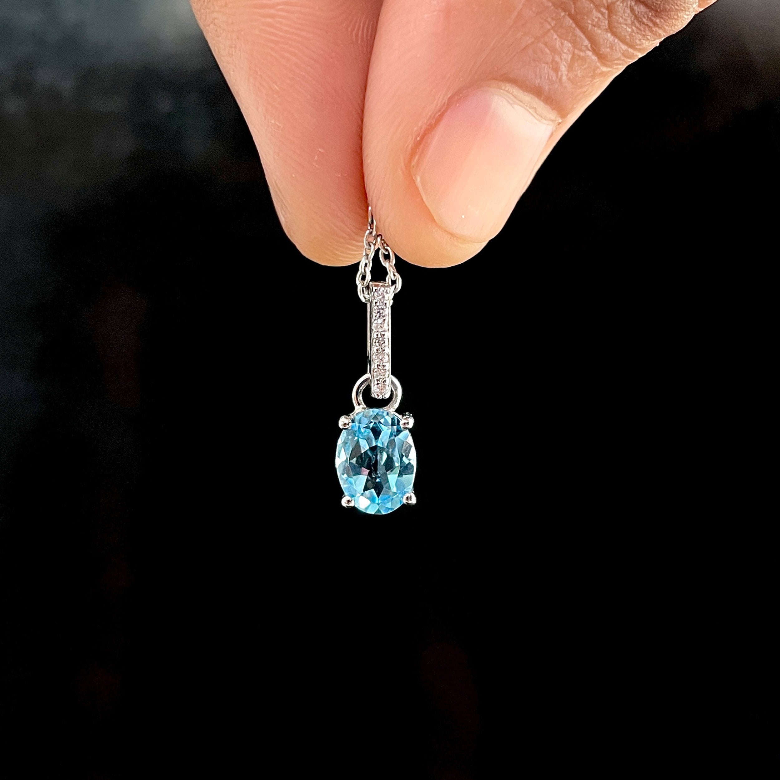 Swiss Blue Topaz & White Topaz Pendant-(SBTZ-SP-920.)