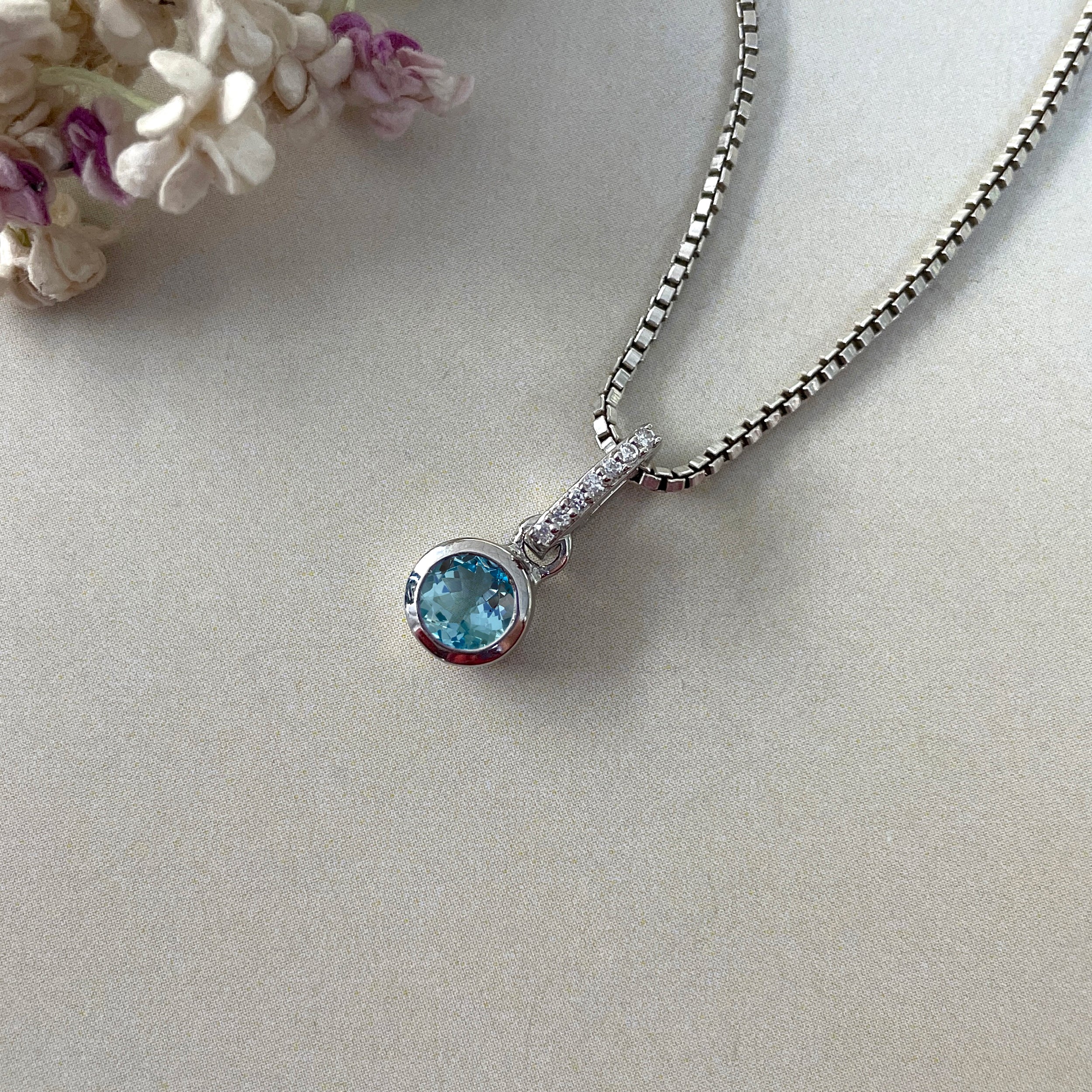 Swiss Blue Topaz & White Topaz Pendant-(SBTZ-SP-957.)