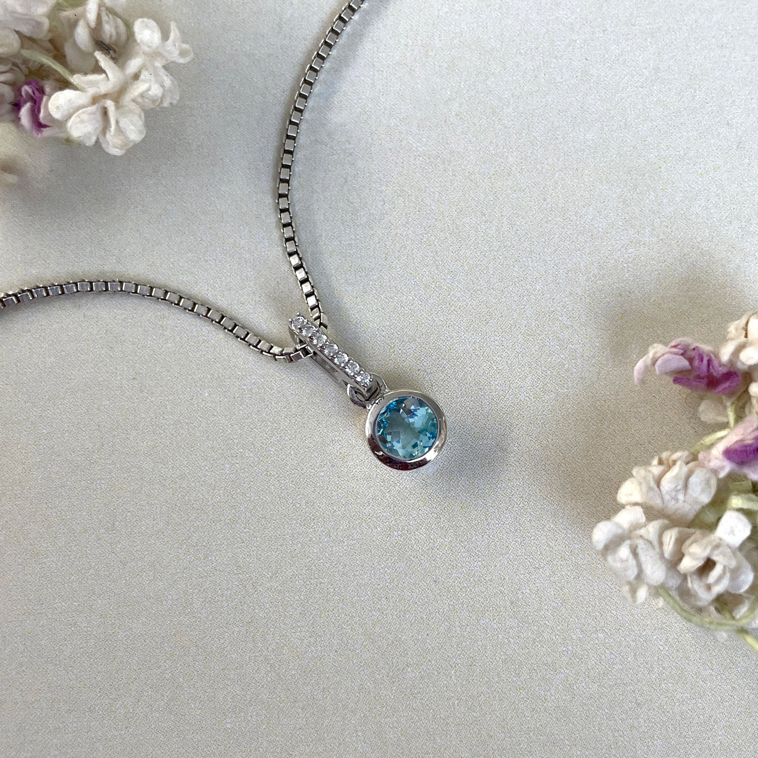 Swiss Blue Topaz & White Topaz Pendant-(SBTZ-SP-957.)