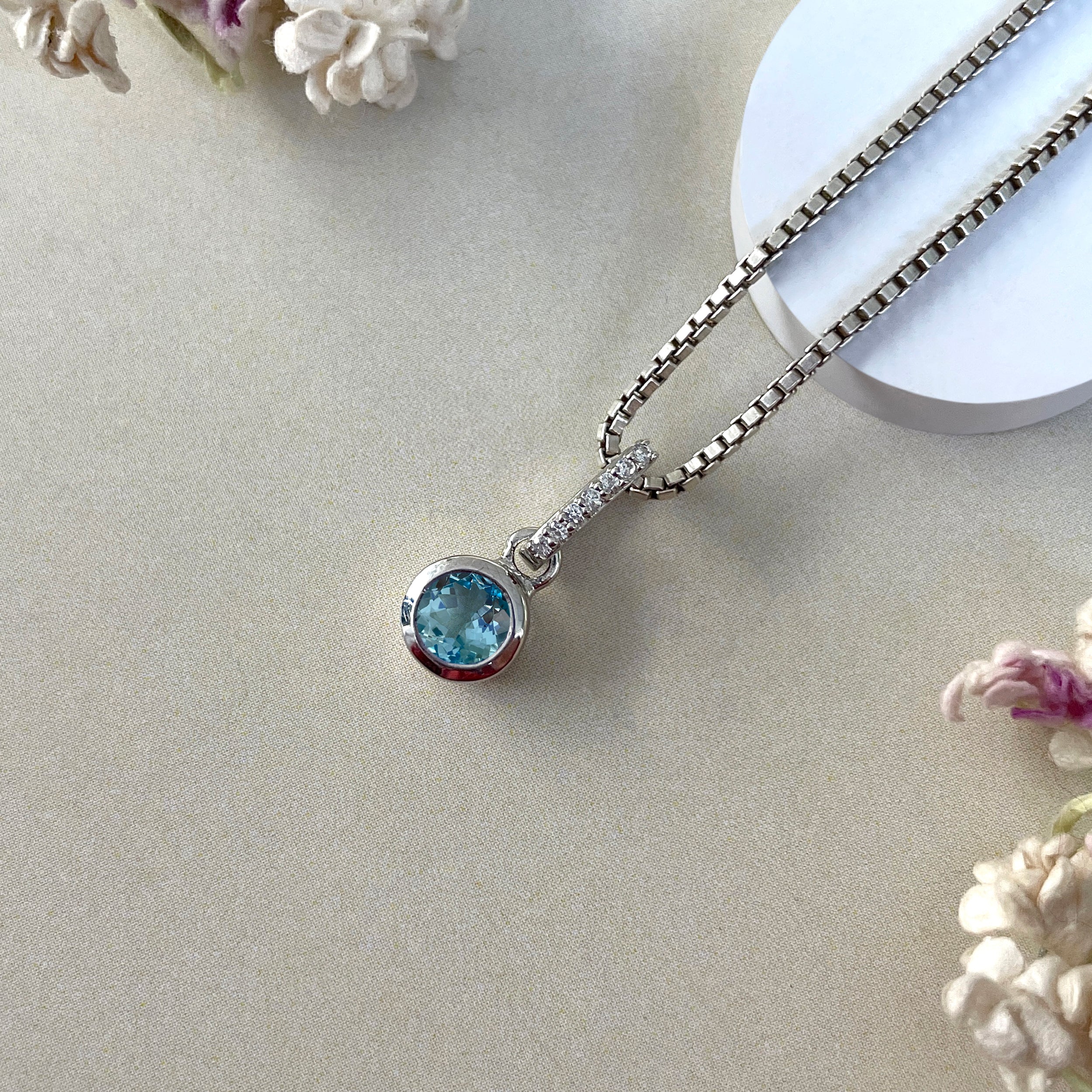 Swiss Blue Topaz & White Topaz Pendant-(SBTZ-SP-957.)