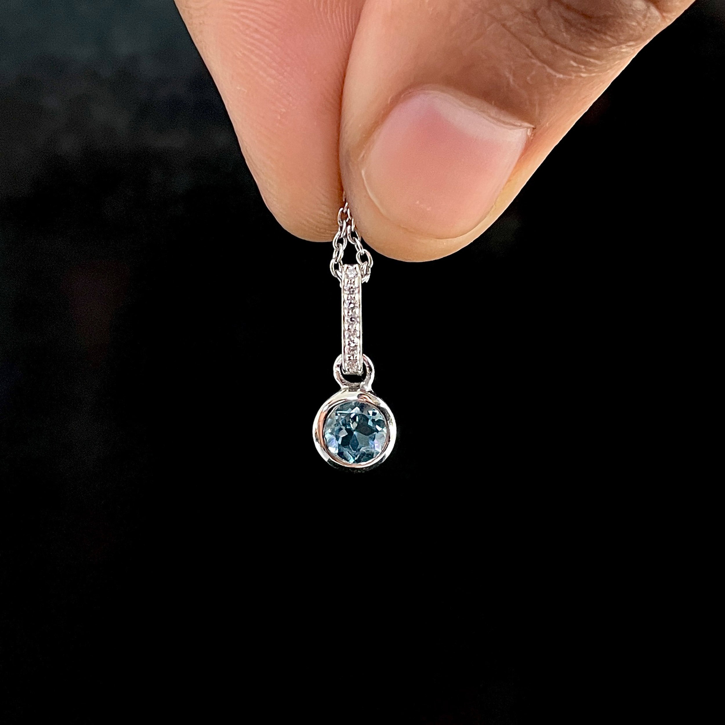Swiss Blue Topaz & White Topaz Pendant-(SBTZ-SP-957.)