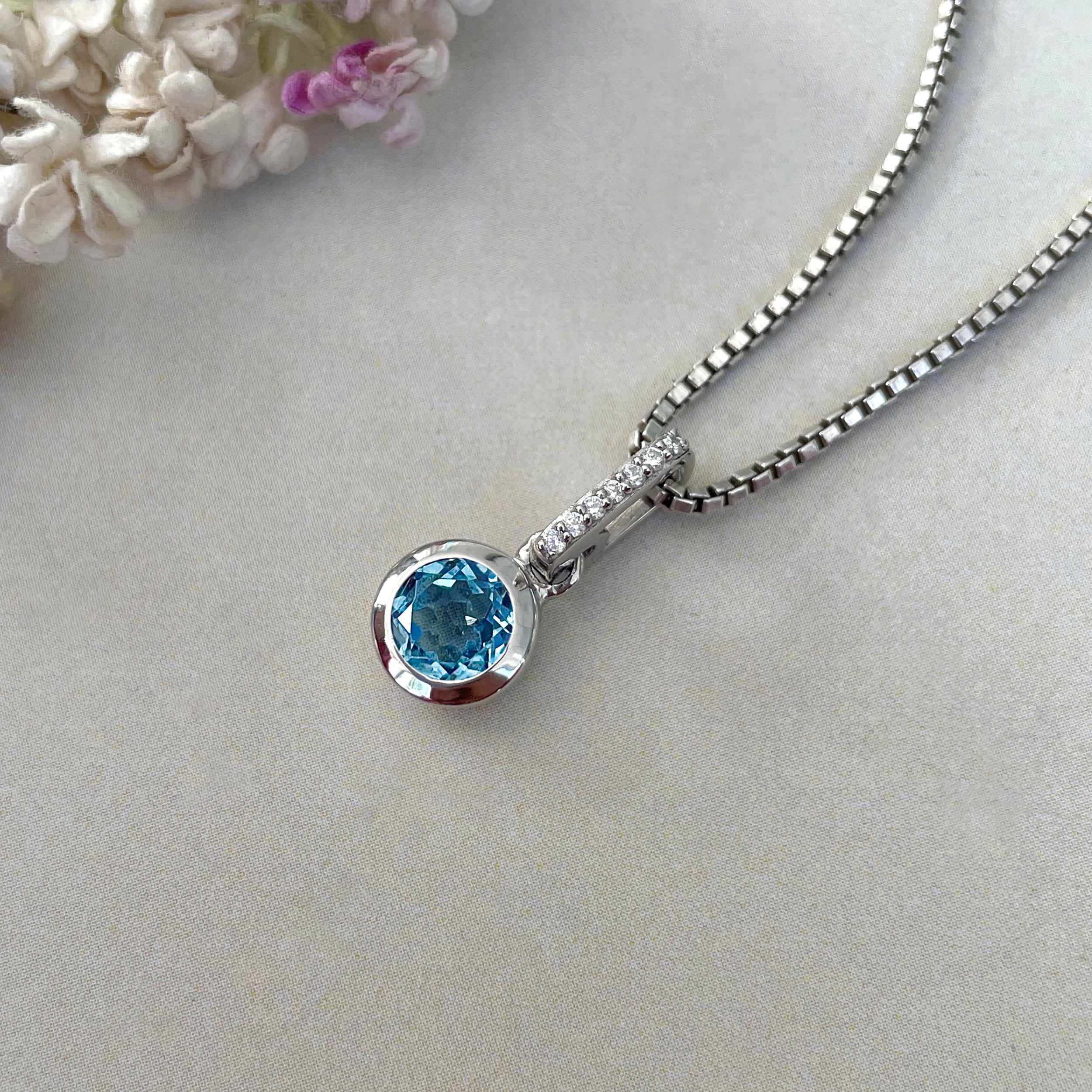 Swiss Blue Topaz & White Topaz Pendant-(SBTZ-SP-958.)