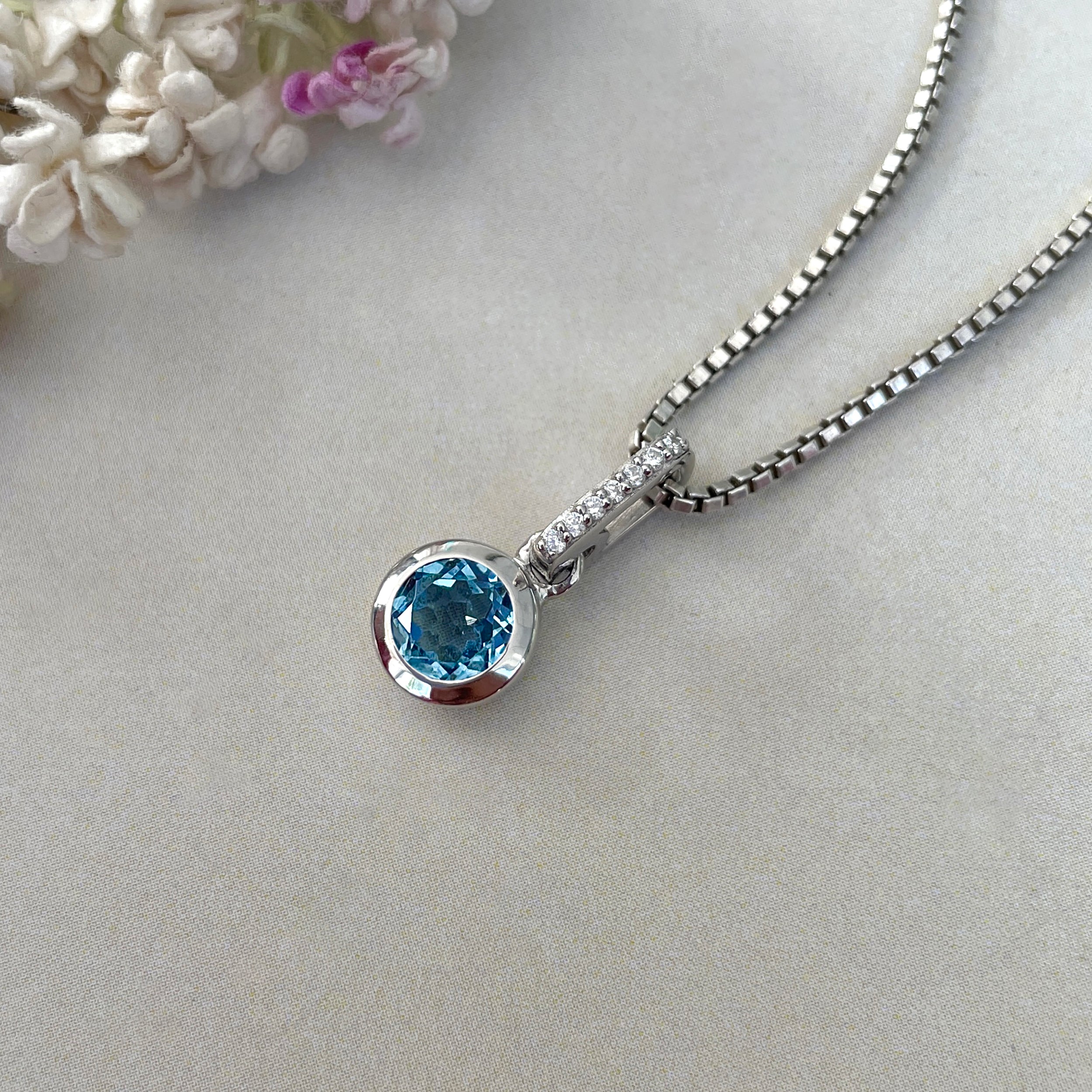 Swiss Blue Topaz & White Topaz Pendant-(SBTZ-SP-958.)