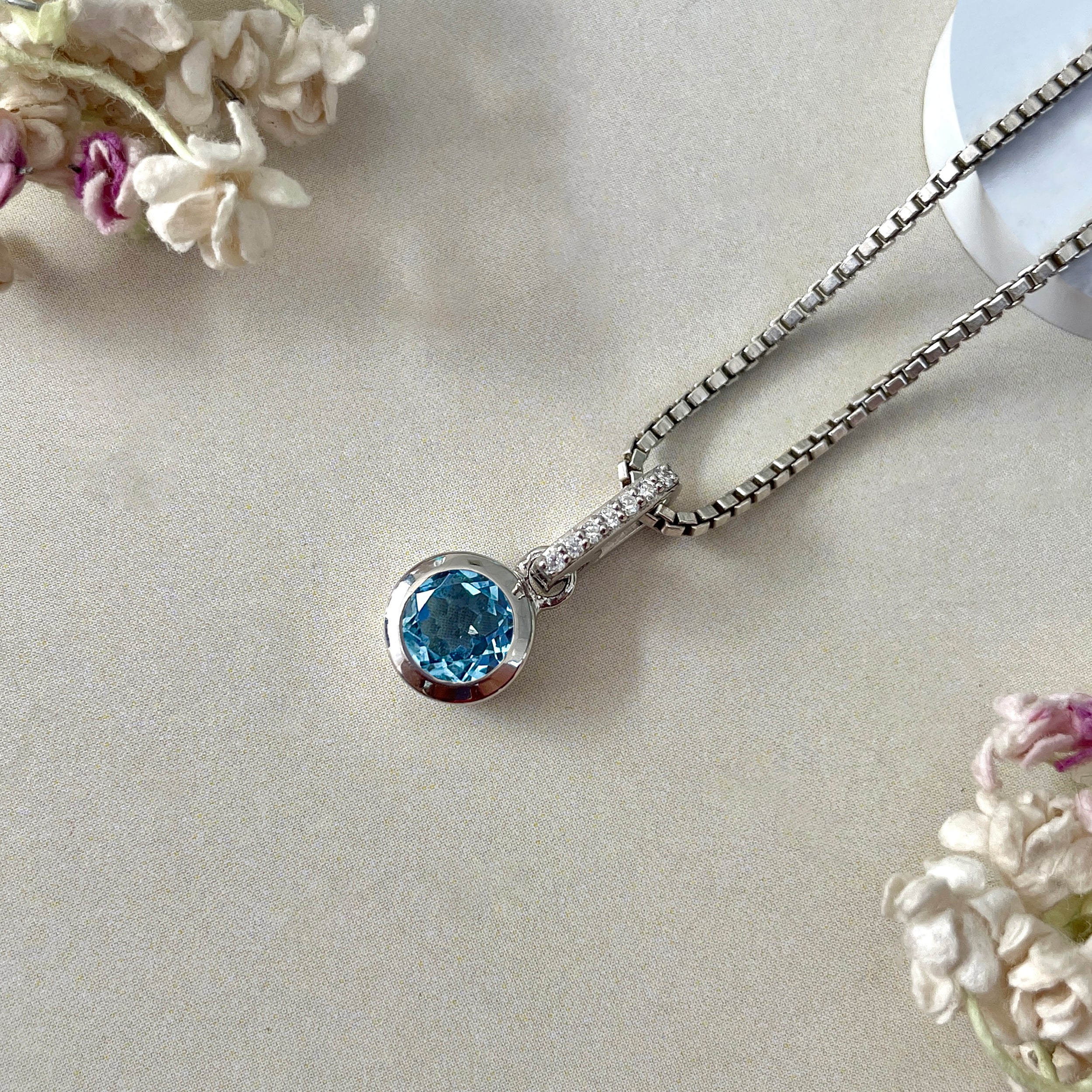 Swiss Blue Topaz & White Topaz Pendant-(SBTZ-SP-958.)