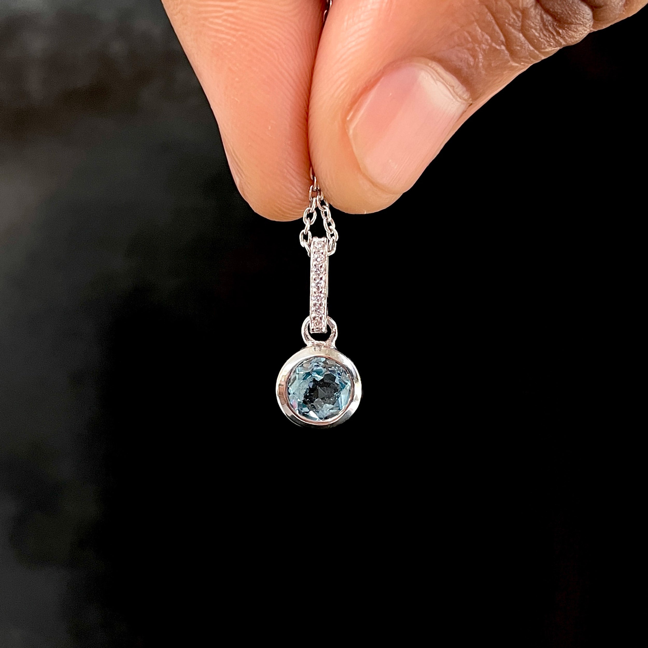 Swiss Blue Topaz & White Topaz Pendant-(SBTZ-SP-958.)