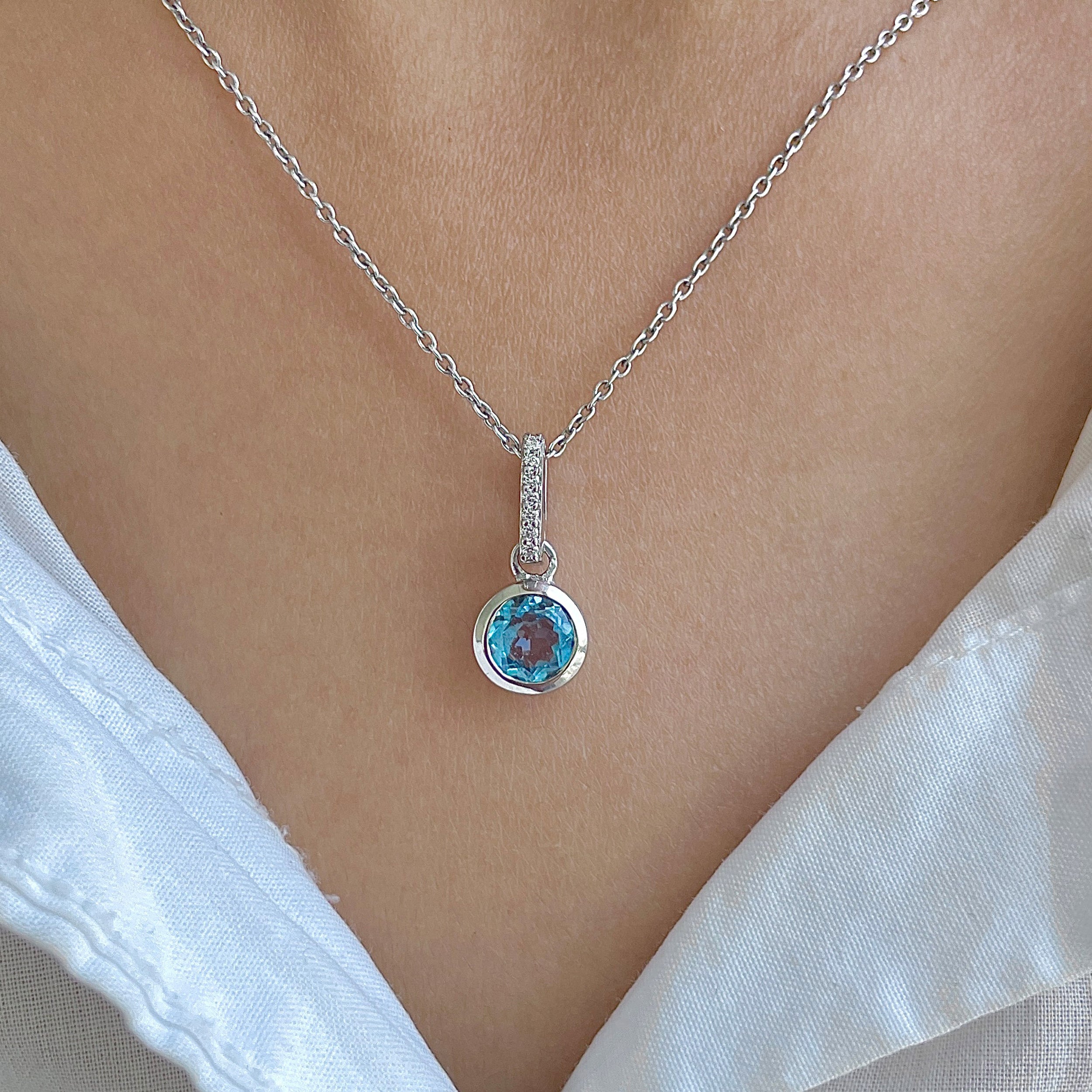 Swiss Blue Topaz & White Topaz Pendant-(SBTZ-SP-958.)