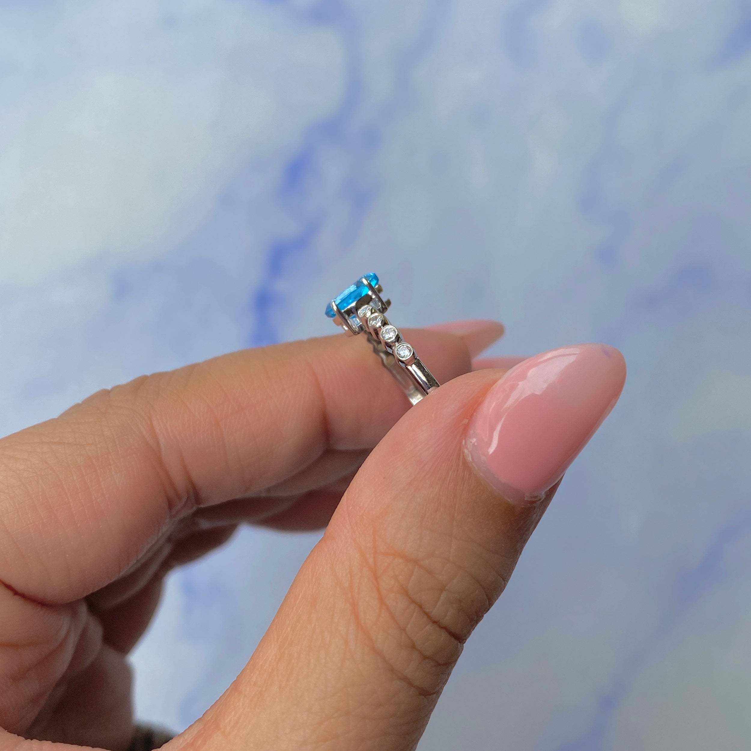 Swiss Blue Topaz Ring-(SBTZ-SR-419D-W.)