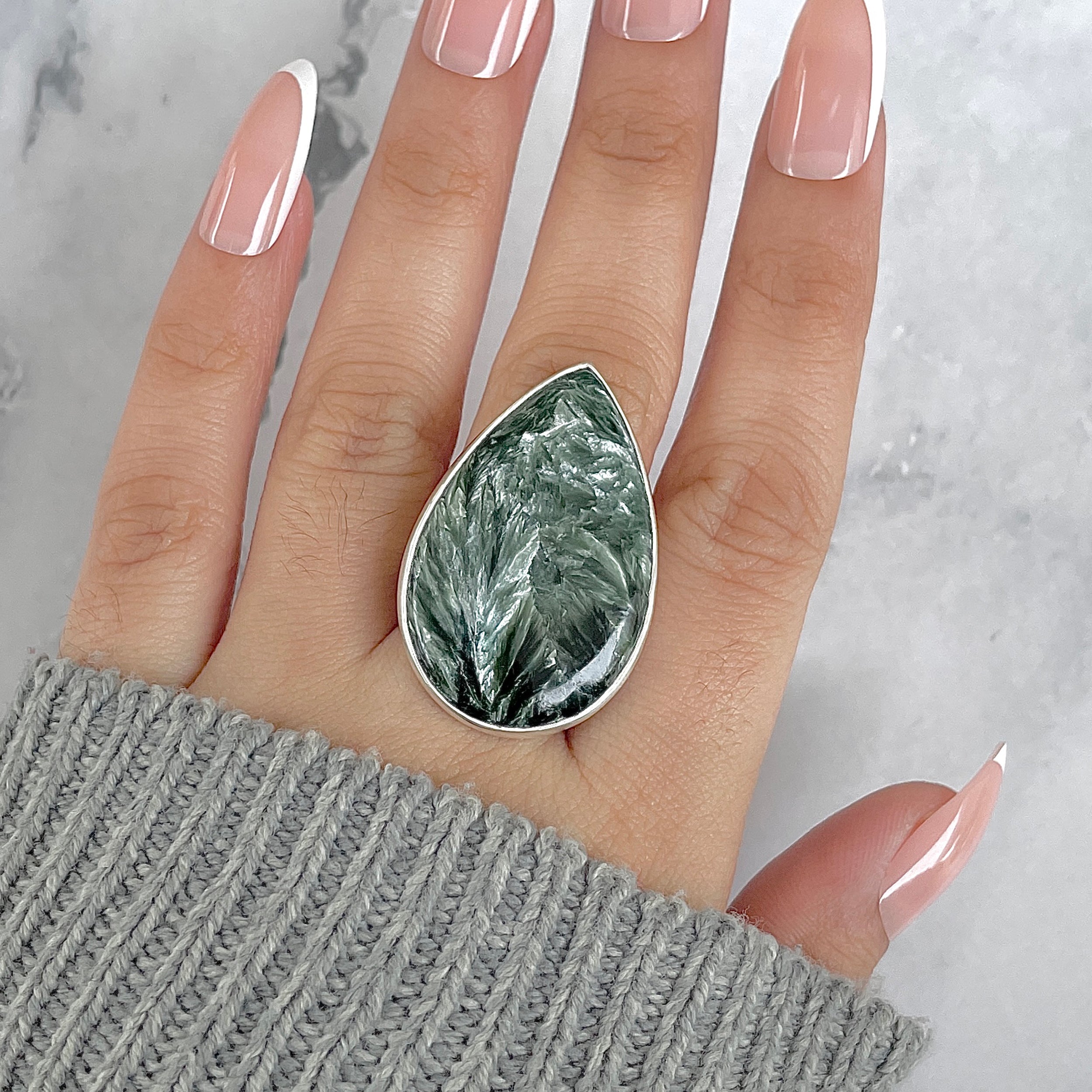 Seraphinite Adjustable Ring-(SER-R-52.)
