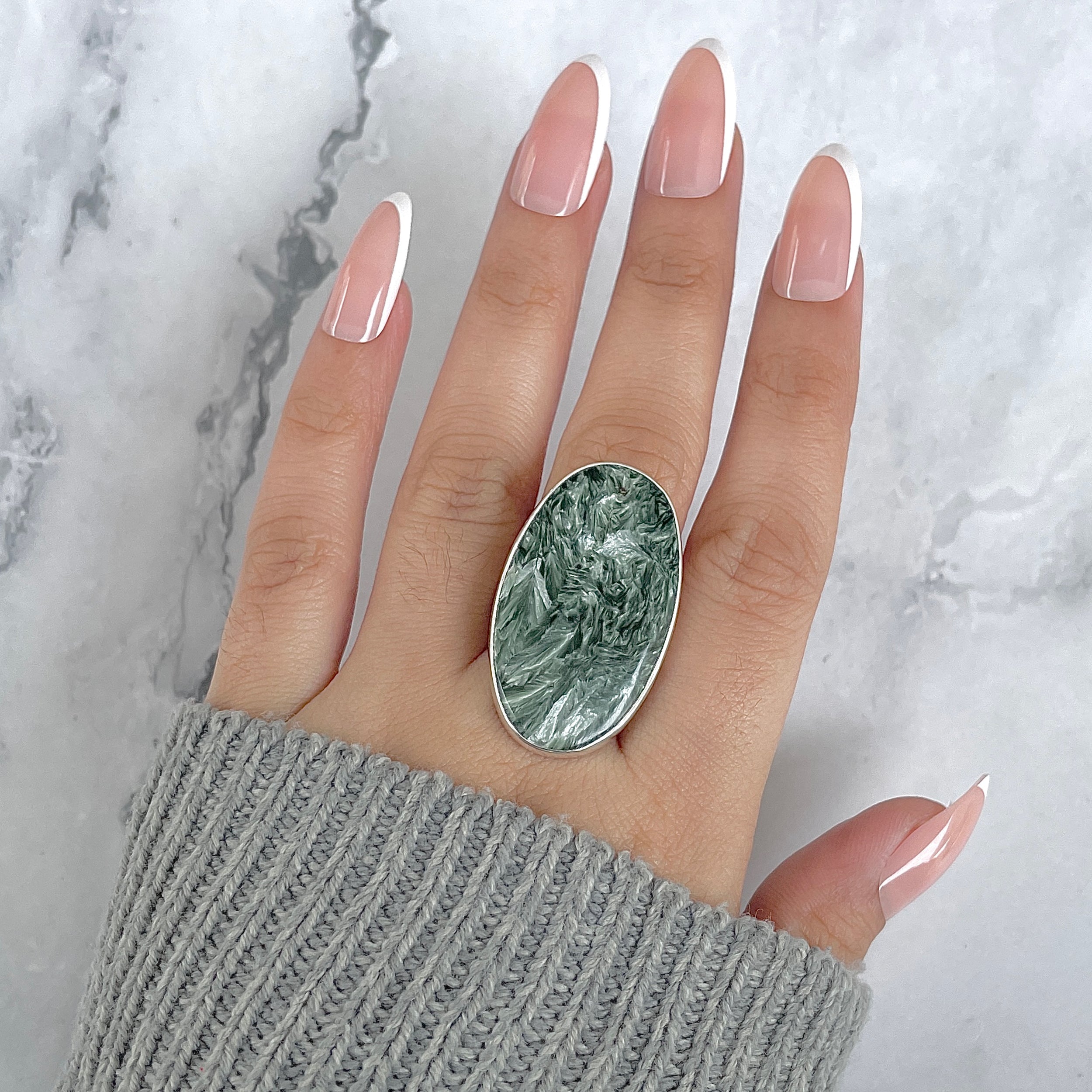 Seraphinite Adjustable Ring-(SER-R-54.)