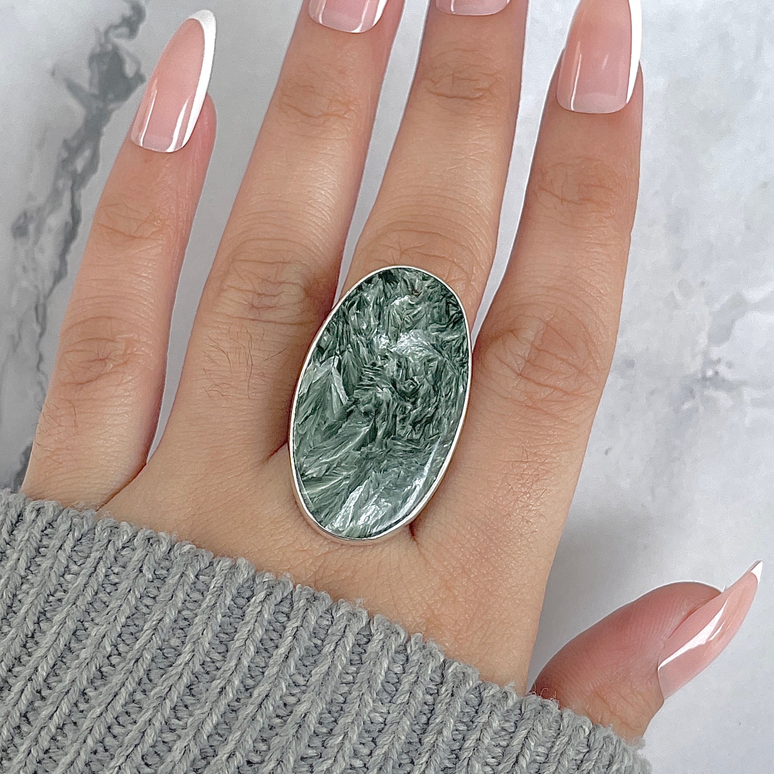 Seraphinite Adjustable Ring-(SER-R-54.)