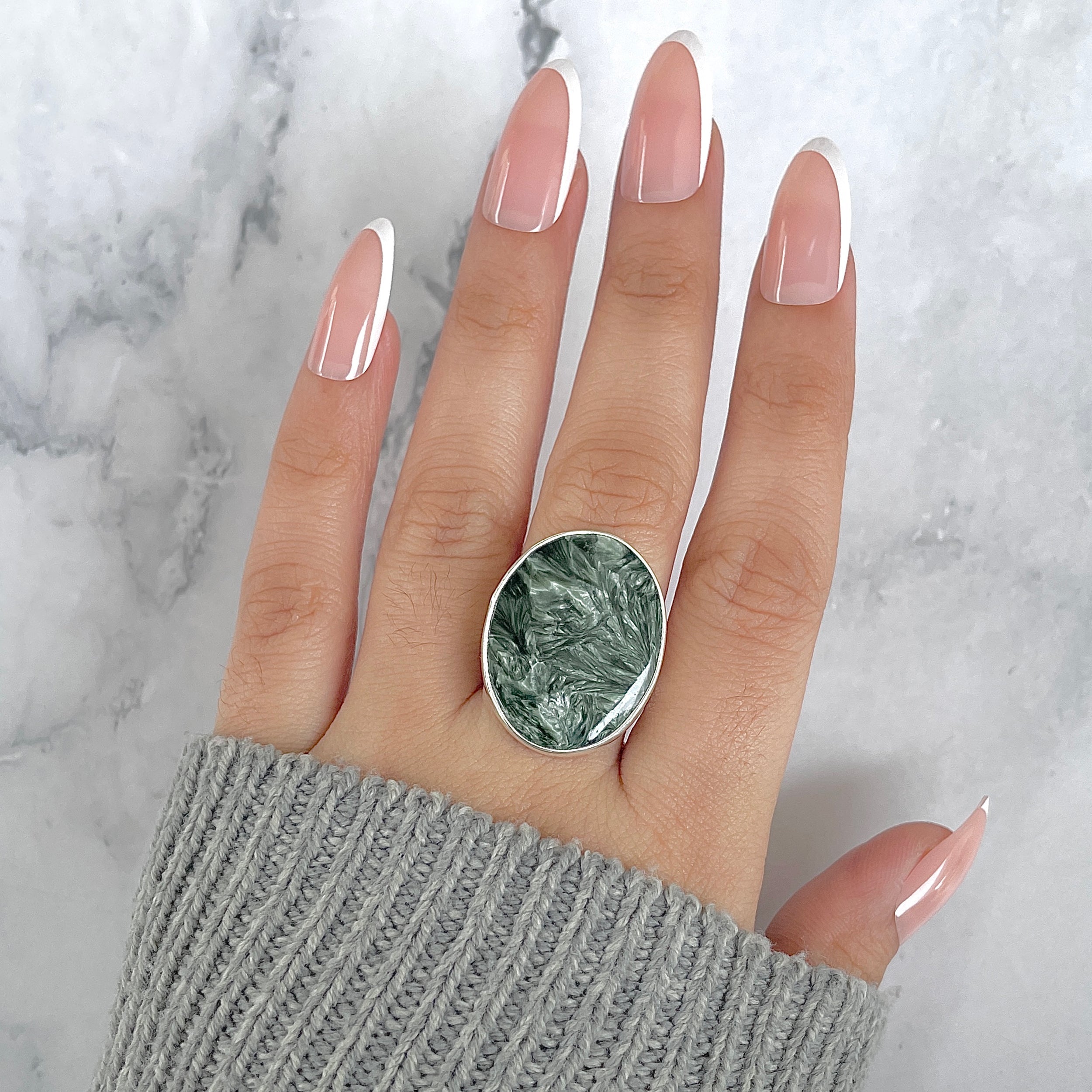 Seraphinite Adjustable Ring-(SER-R-55.)