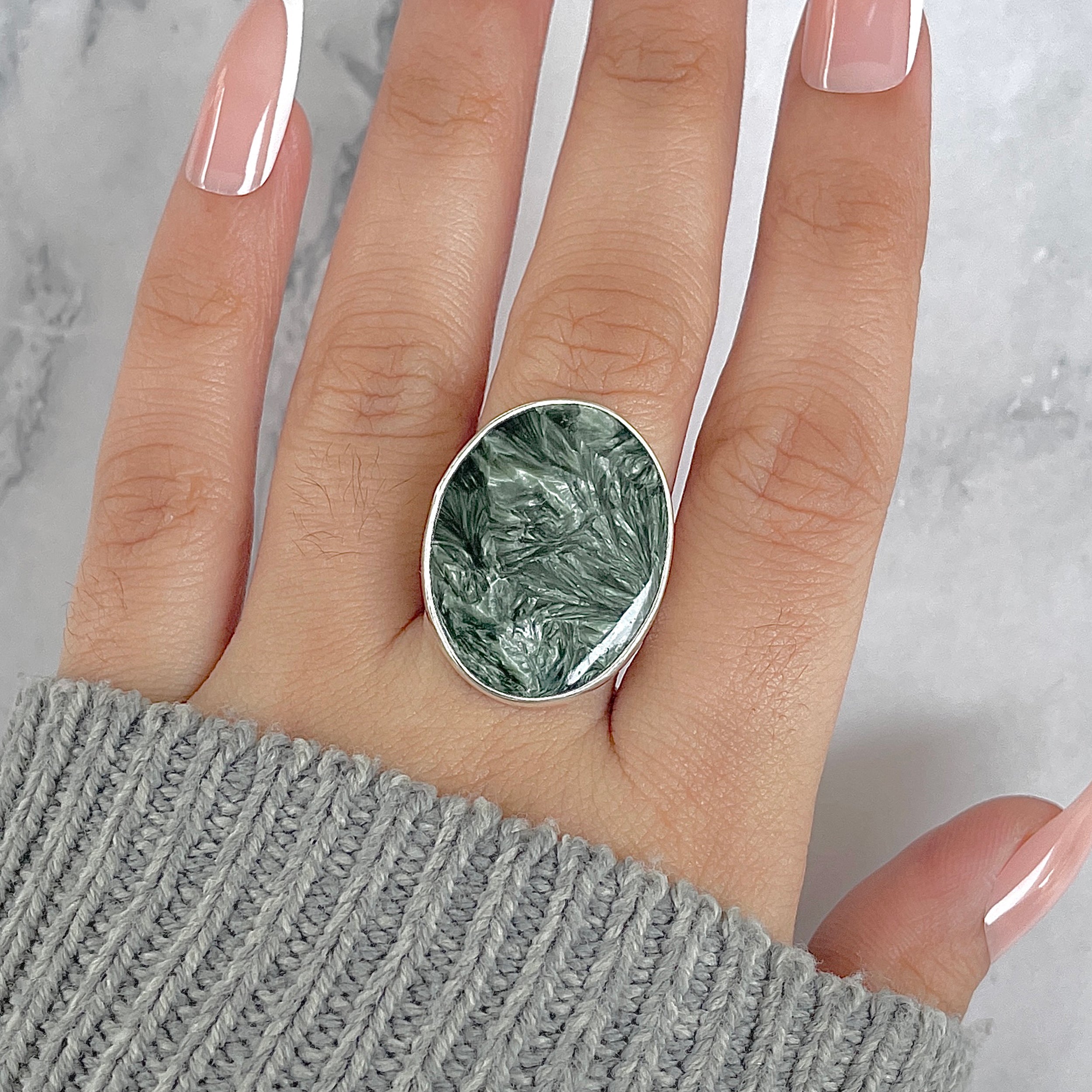 Seraphinite Adjustable Ring-(SER-R-55.)