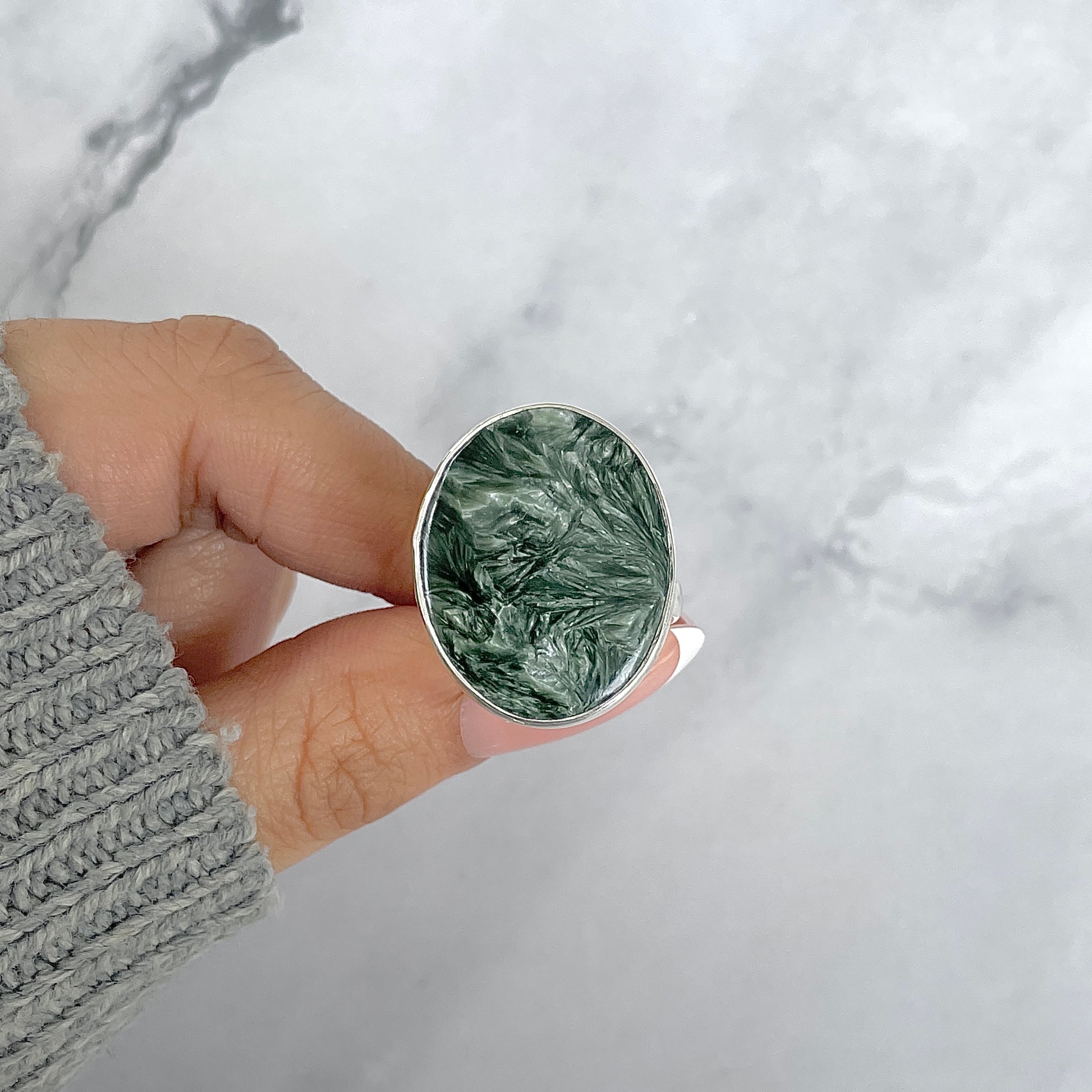 Seraphinite Adjustable Ring-(SER-R-55.)