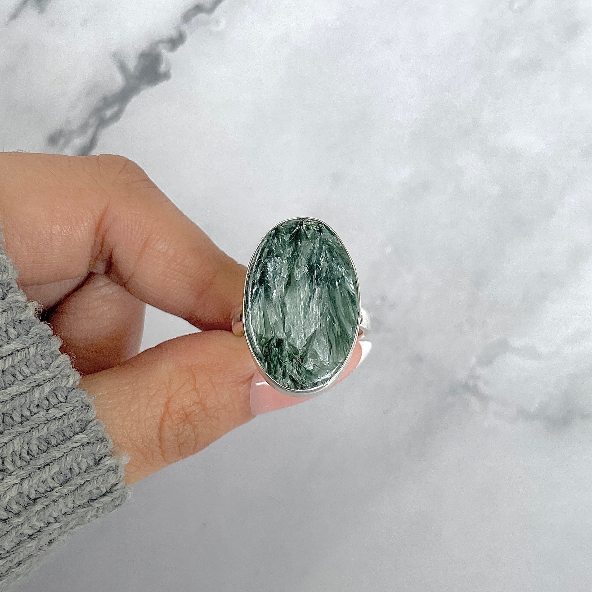 Seraphinite Adjustable Ring-(SER-R-57.)