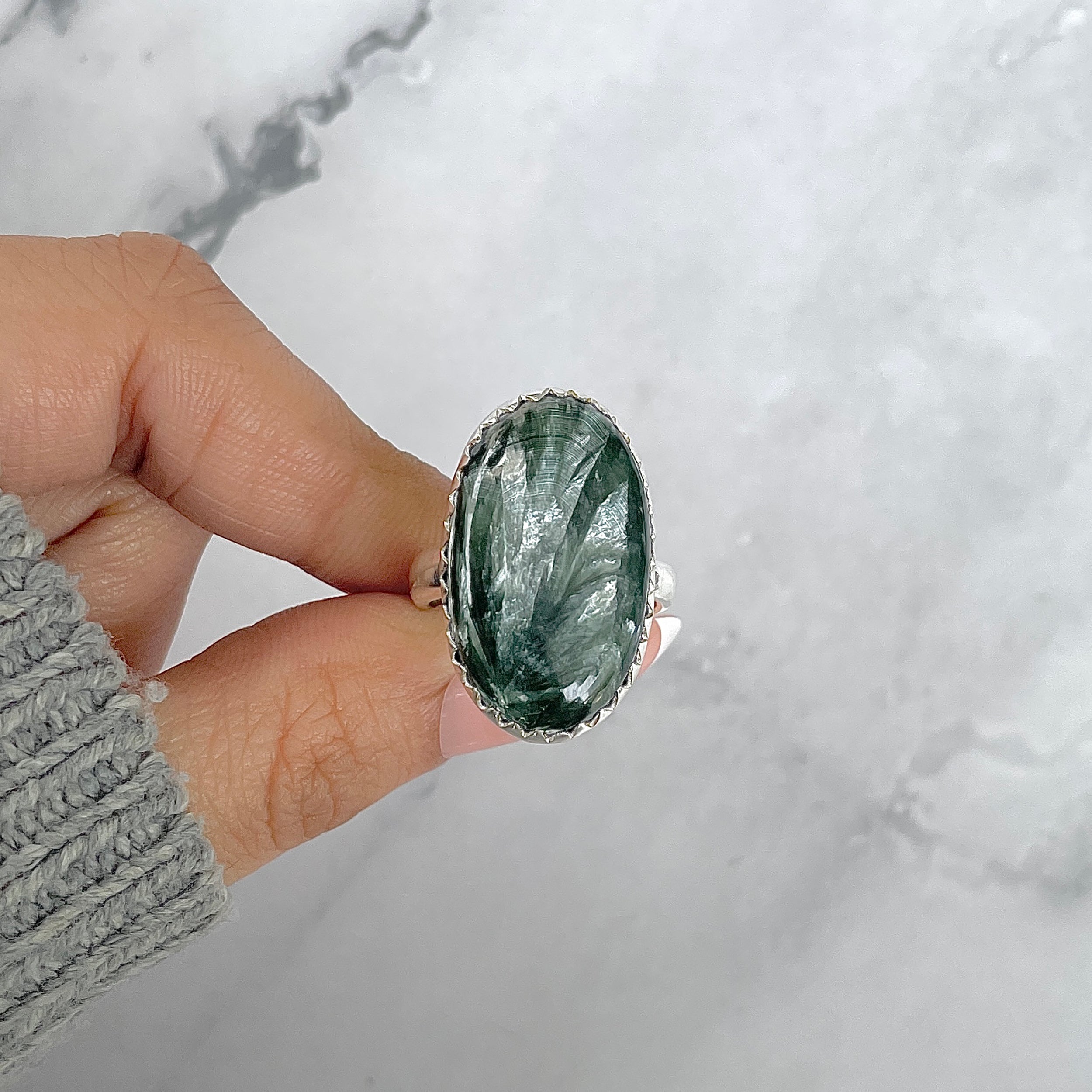 Seraphinite Adjustable Ring-(SER-R-58.)