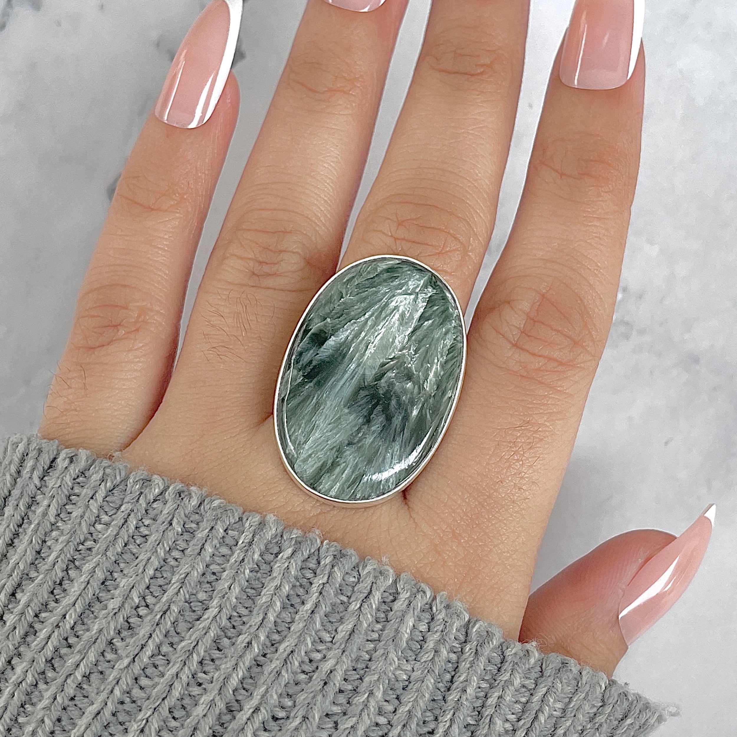 Seraphinite Adjustable Ring-(SER-R-60.)