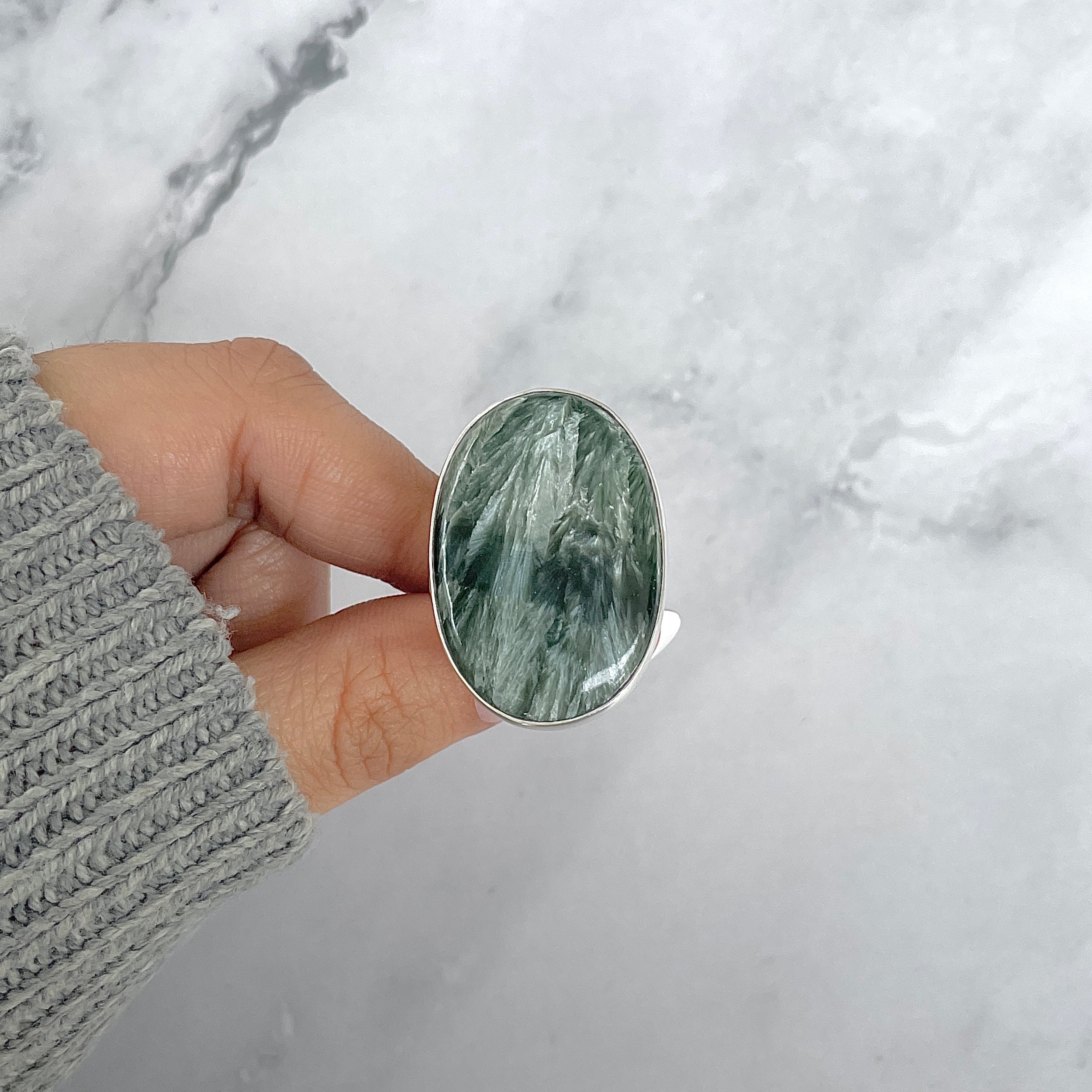 Seraphinite Adjustable Ring-(SER-R-60.)