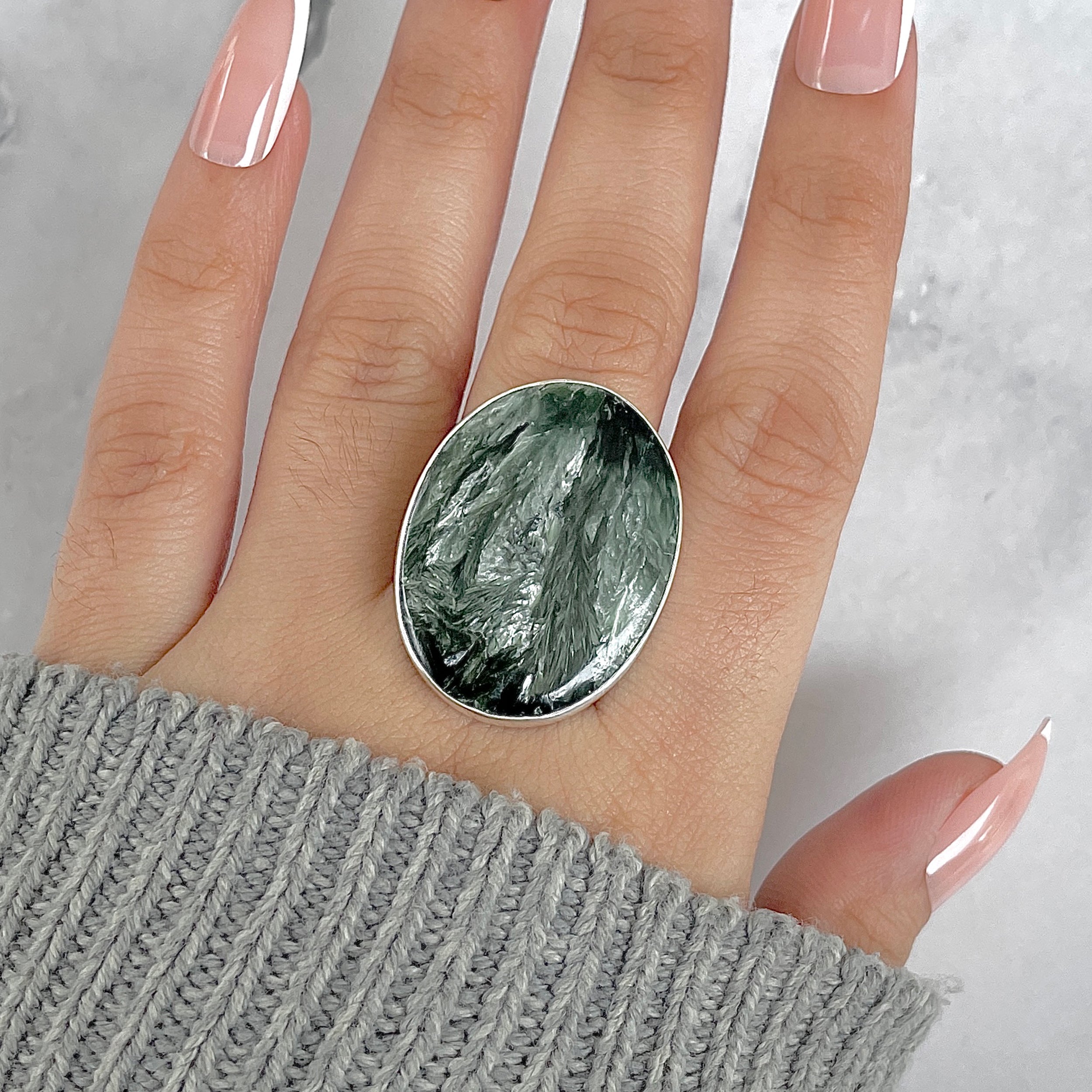 Seraphinite Adjustable Ring-(SER-R-61.)