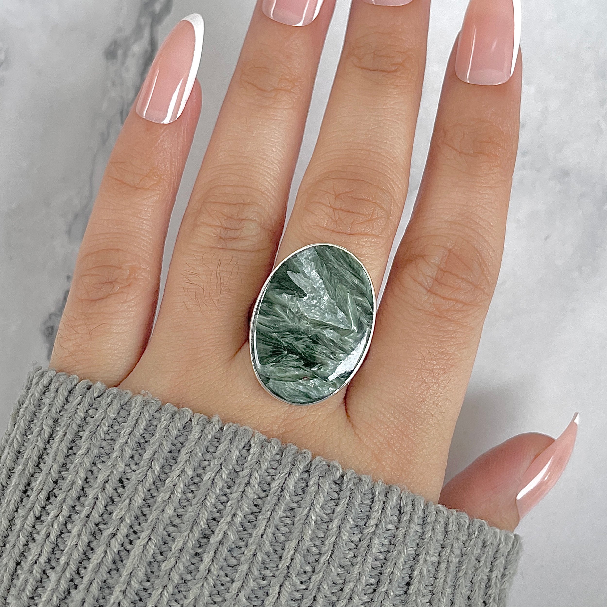 Seraphinite Adjustable Ring-(SER-R-63.)
