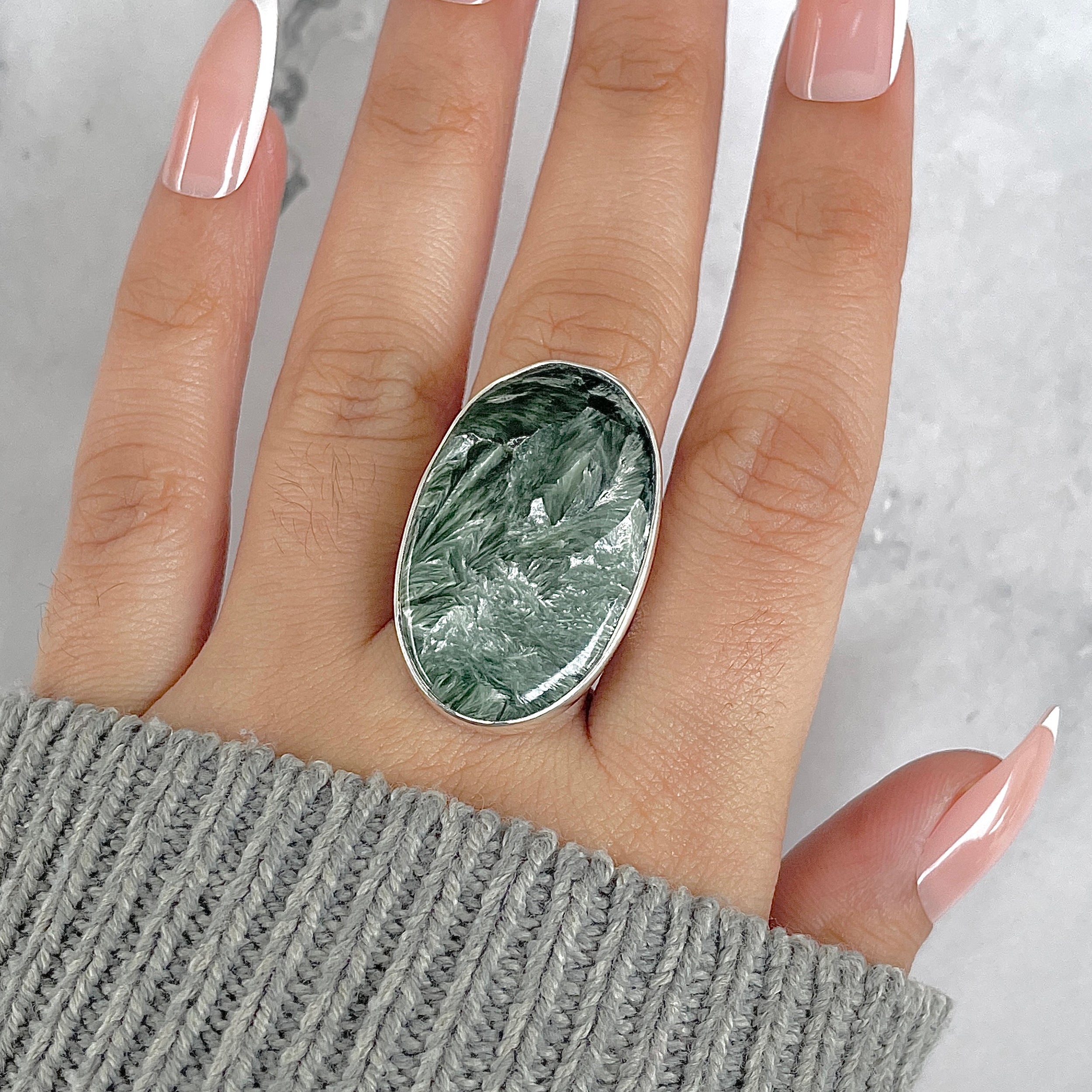 Seraphinite Adjustable Ring-(SER-R-64.)