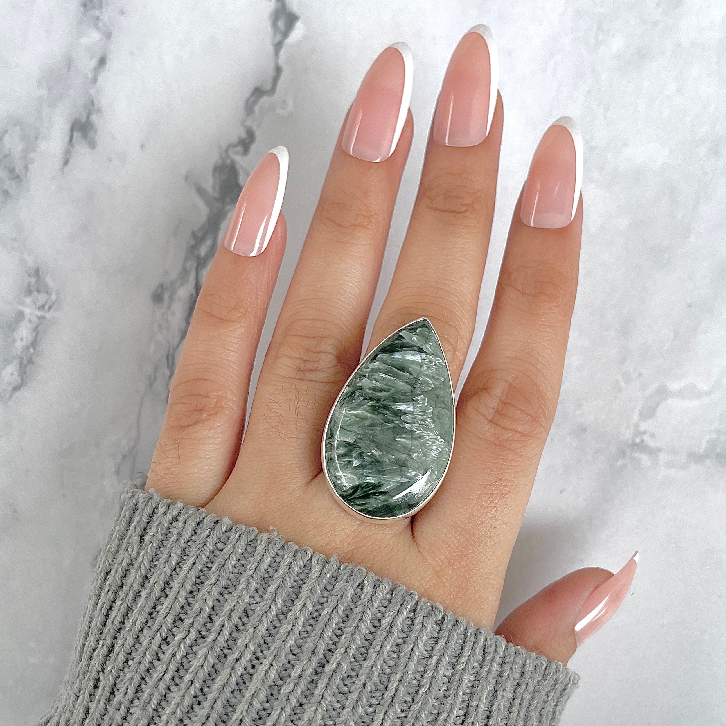 Seraphinite Adjustable Ring-(SER-R-65.)