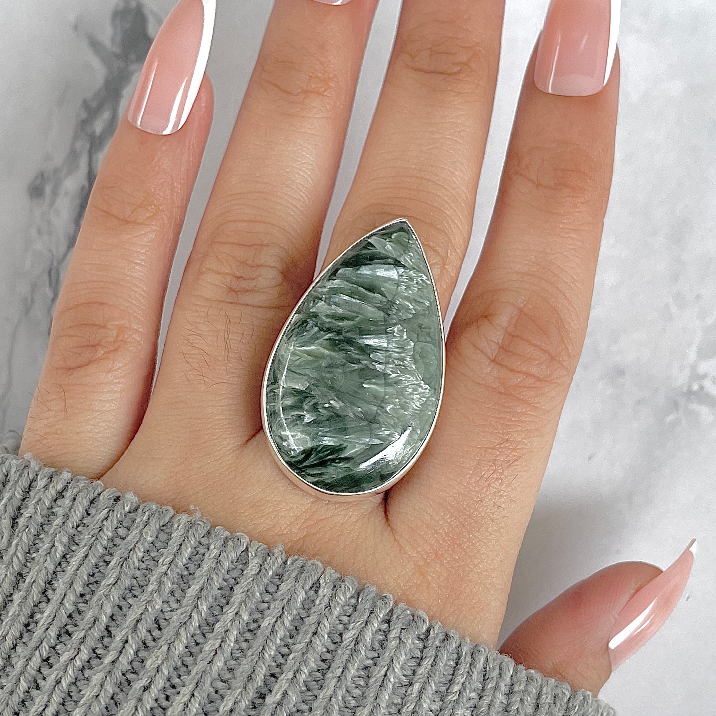 Seraphinite Adjustable Ring-(SER-R-65.)