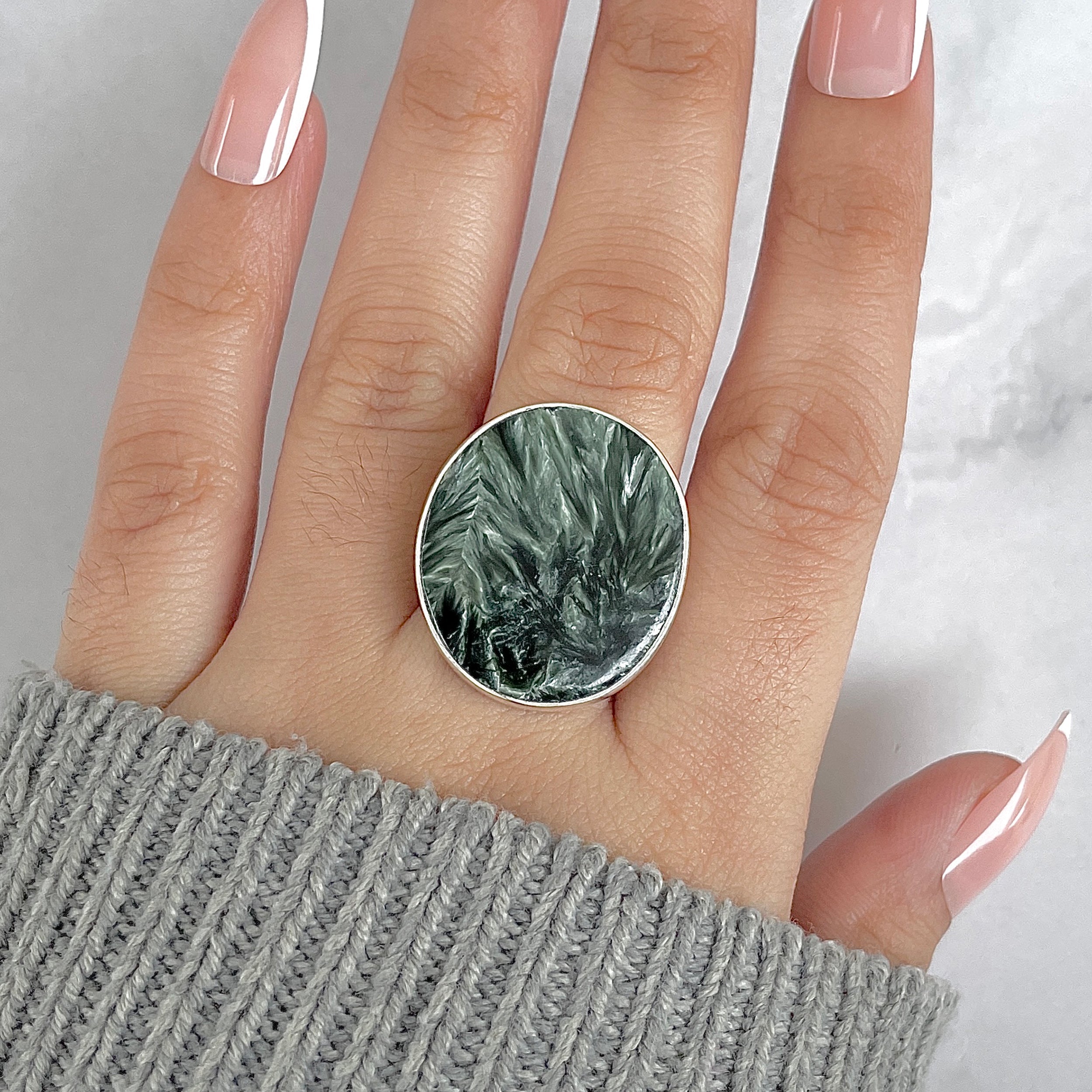 Seraphinite Adjustable Ring-(SER-R-67.)