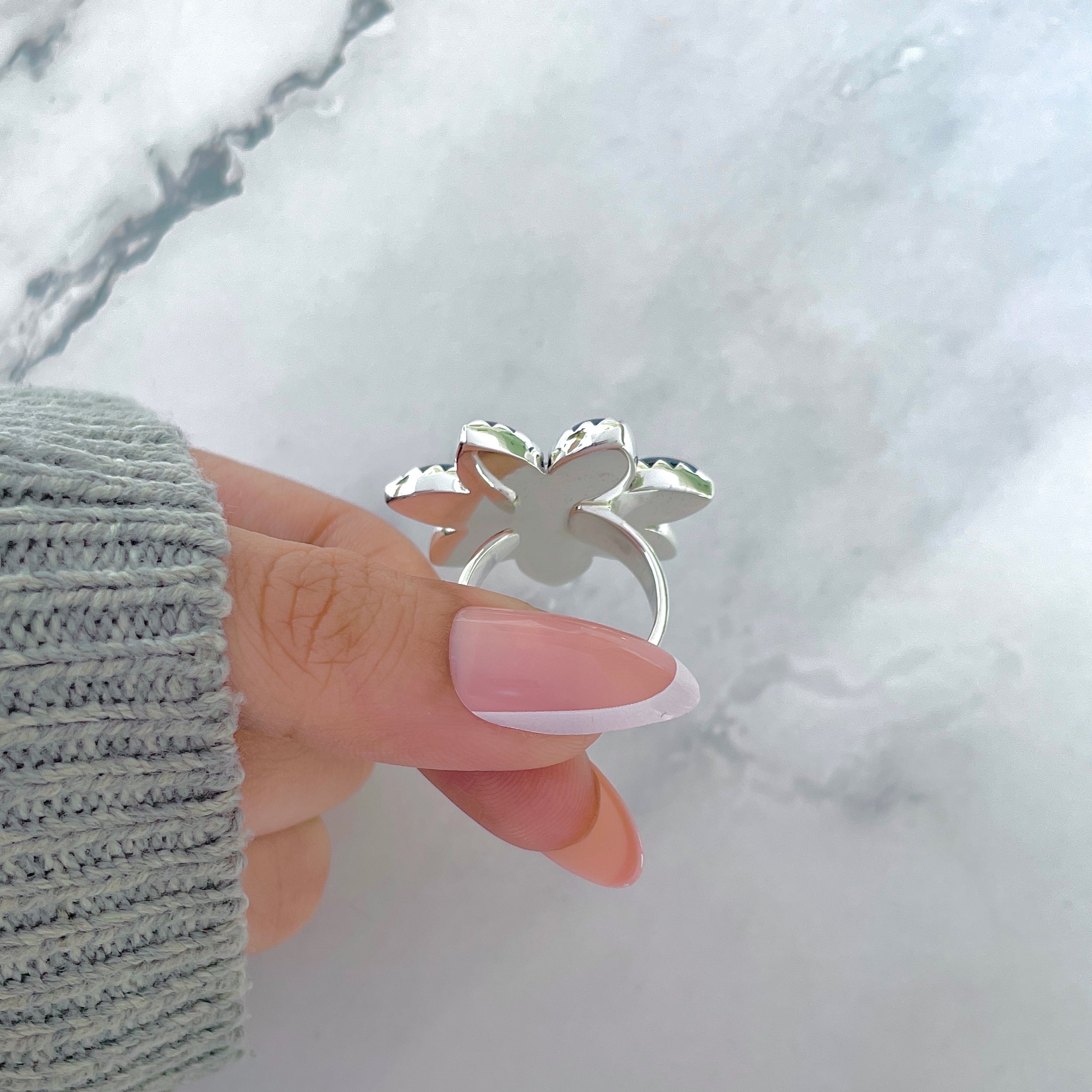 Sunstone (Orange) Flower Adjustable Ring-(SNT-FLR-1.)