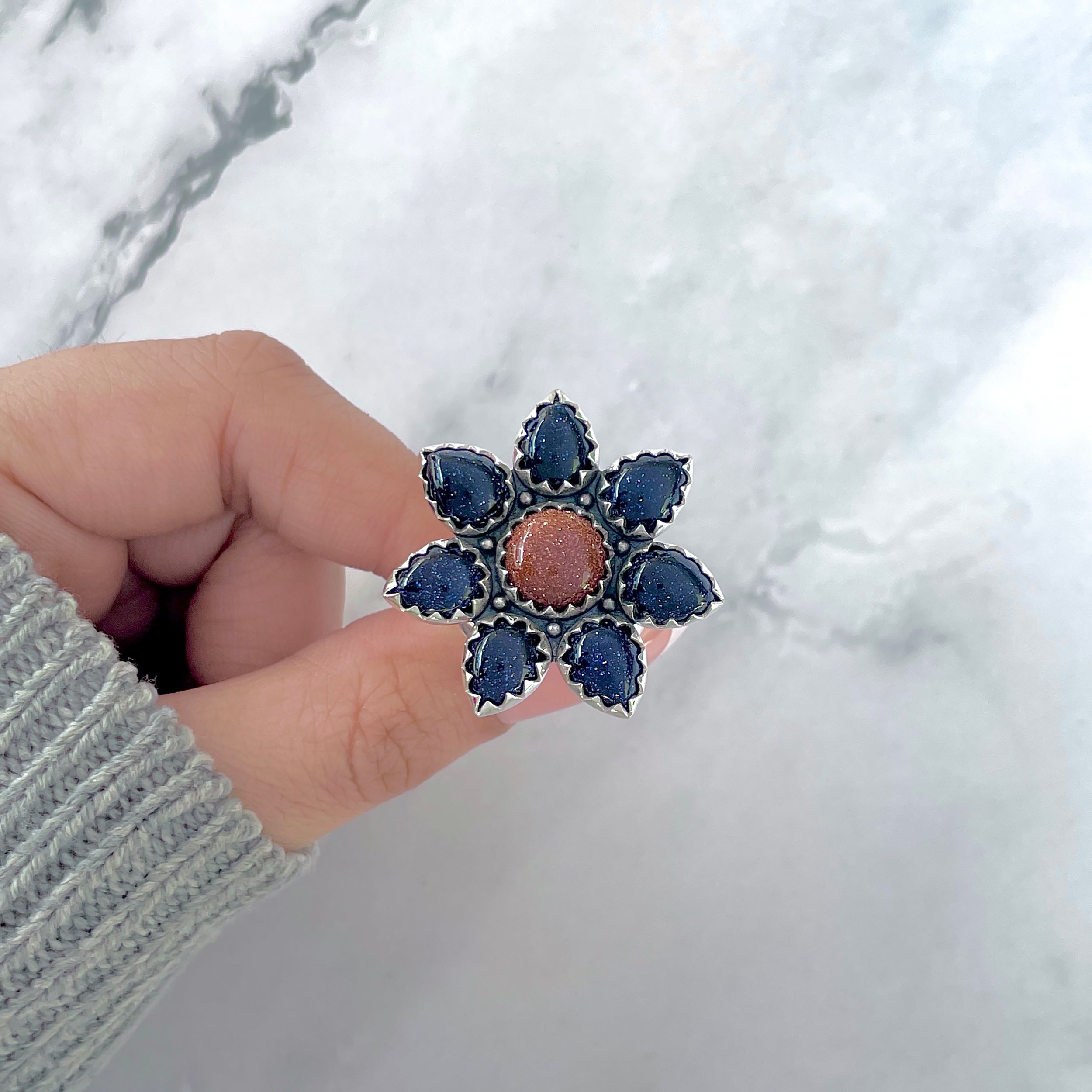 Sunstone (Orange) Flower Ring Size 8-(SNT-FLR-3.)